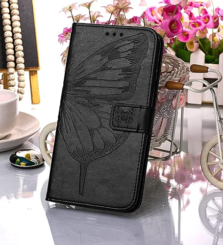 Miniatura 7 de Funda compatible con Motorola Edge 2021, función atril, correa de muñeca, ranuras para tarjetero, diseño floral de mariposa, funda de piel sintética