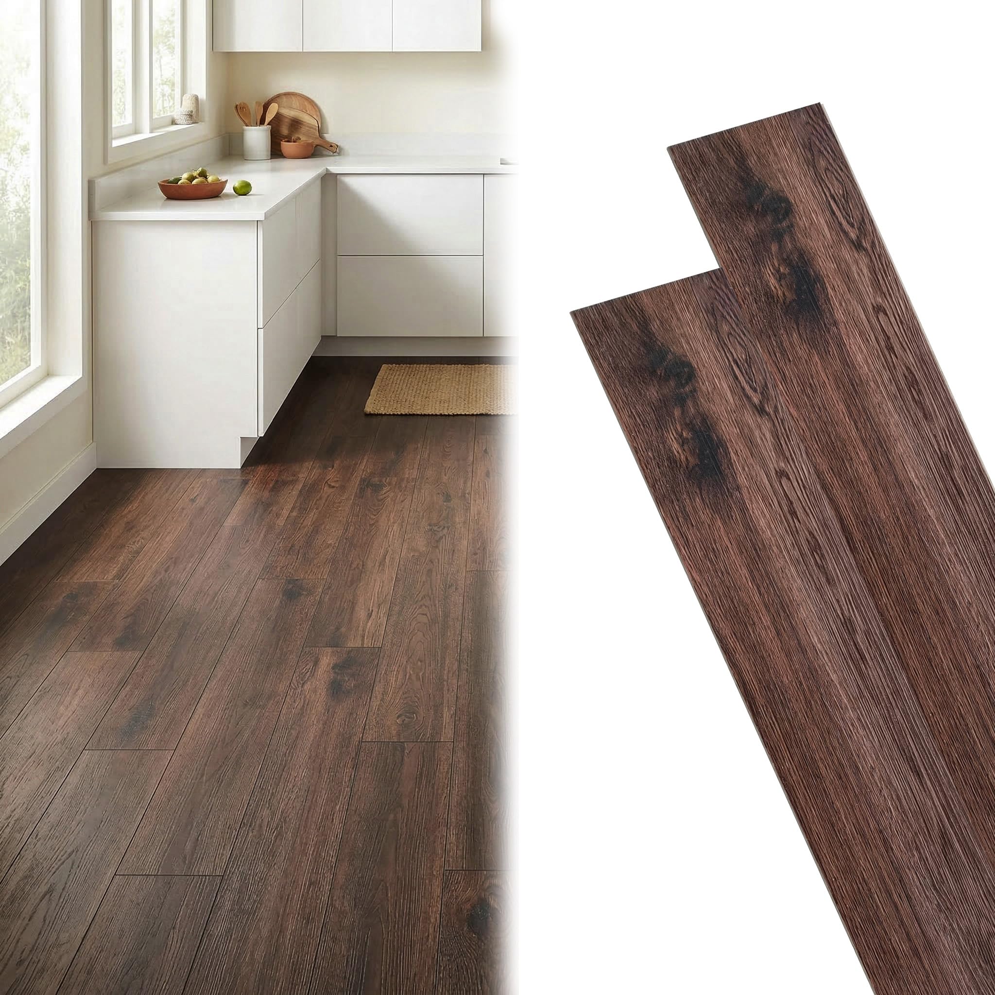 Yunvin Self Adhesive Vinyl Flooring Planks 18pcs 2.5m² Peel and Stick Floor Tiles Natural Wood Effect Non-slip Waterproof for Bathroom Kitchen Living Room, 1802-27