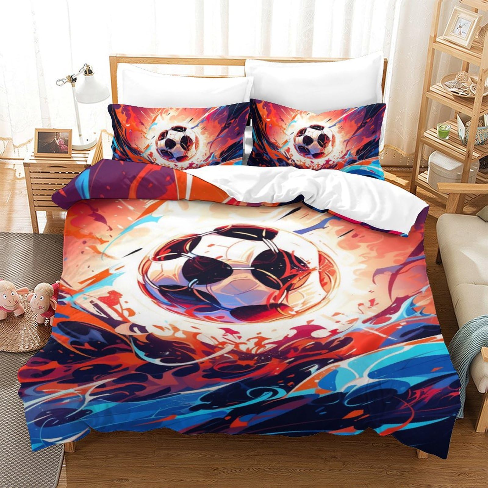 Parure de lit 3 pièces zippée football 3D toutes saisons enfant