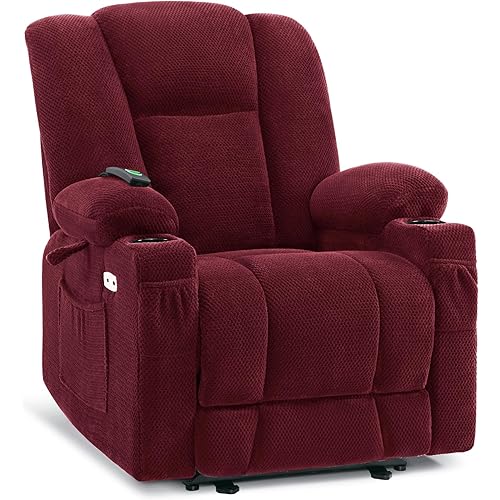 MCombo Zero Gravity Power Recliner Chair with Heat and Vibration Massage, Reclining Chair with USB & Type C Ports, Cup Holders for Living Room, Fabric 8015 (Burgundy)