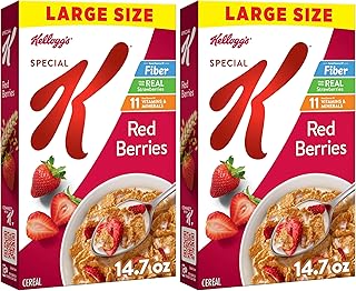 Special K Breakfast Cereal, Family Breakfast, Fiber Cereal, Large Size, Red Berries, 14.7oz Box (1 Box) (Pack of 2)