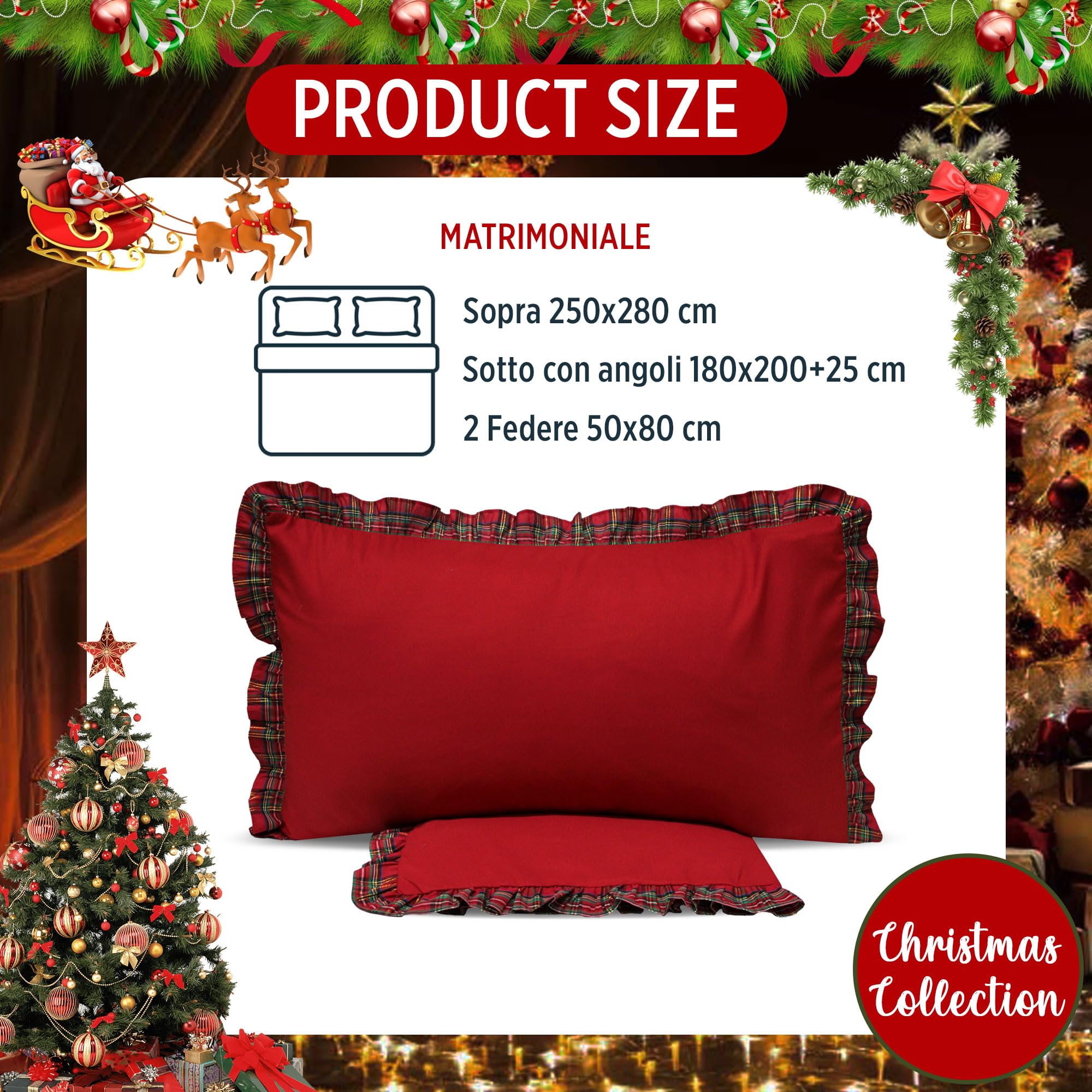 EUROFIRANY | Biancheria da letto natalizia -160 x 200 cm - cotone - motivo a quadri