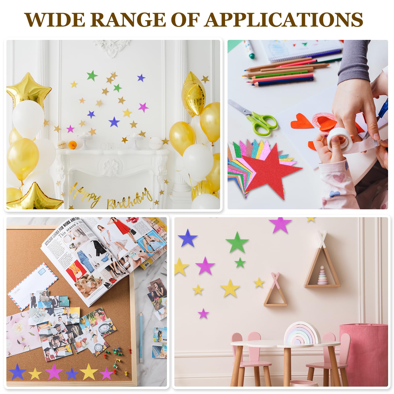 QUARKZMAN 50 Pcs Estrellas Brillantes Recortadas, Estrellas De Papel Brillante De 6 Pulgadas, Recortes De Confeti para Tablero De Anuncios Decoración De Pared para Fiestas, Dorado