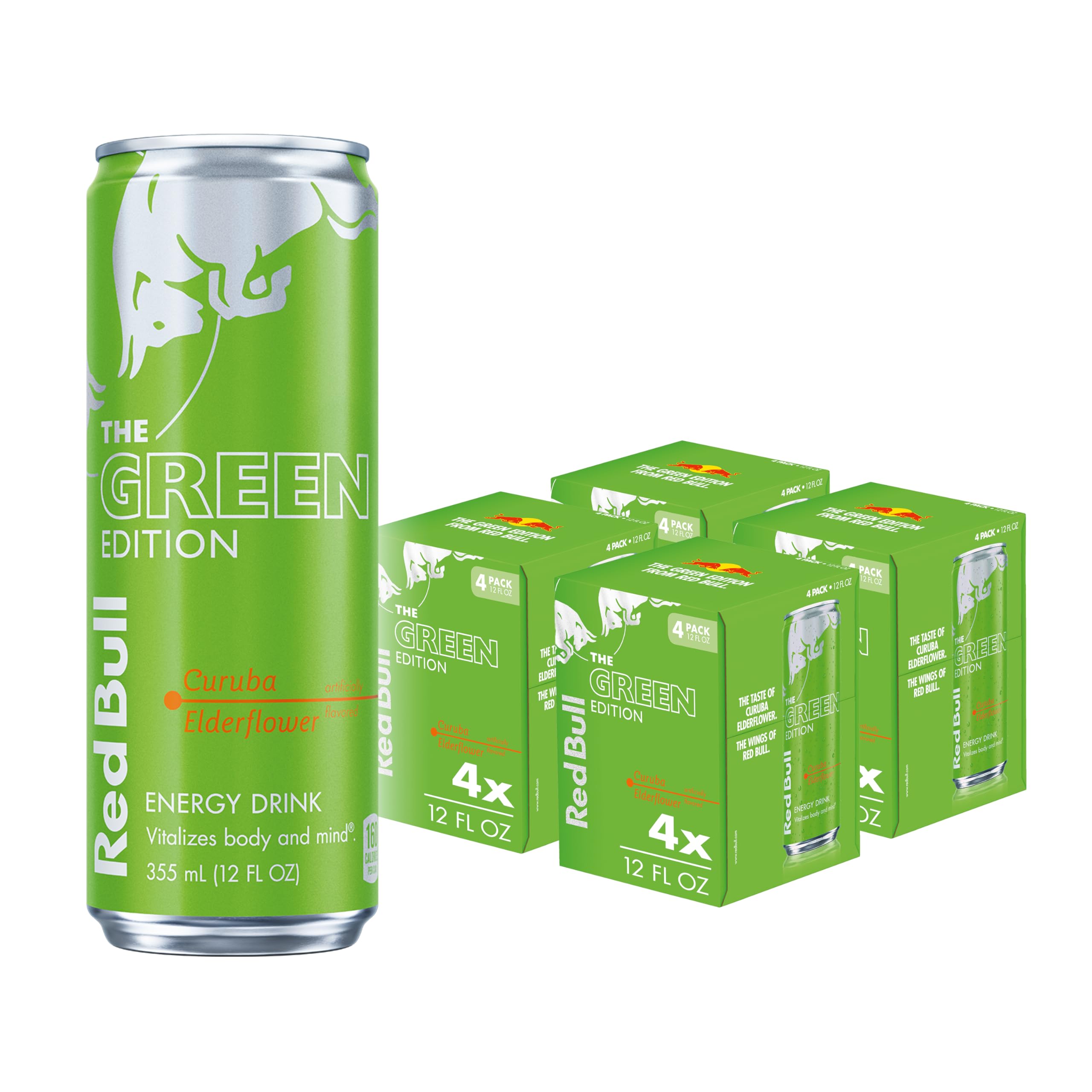 Red Bull Green Edition Energy Drink, Curuba Elderflower, with 114mg Caffeine plus Taurine & B Vitamins, 12 Fl Oz, Pack of 16 Cans