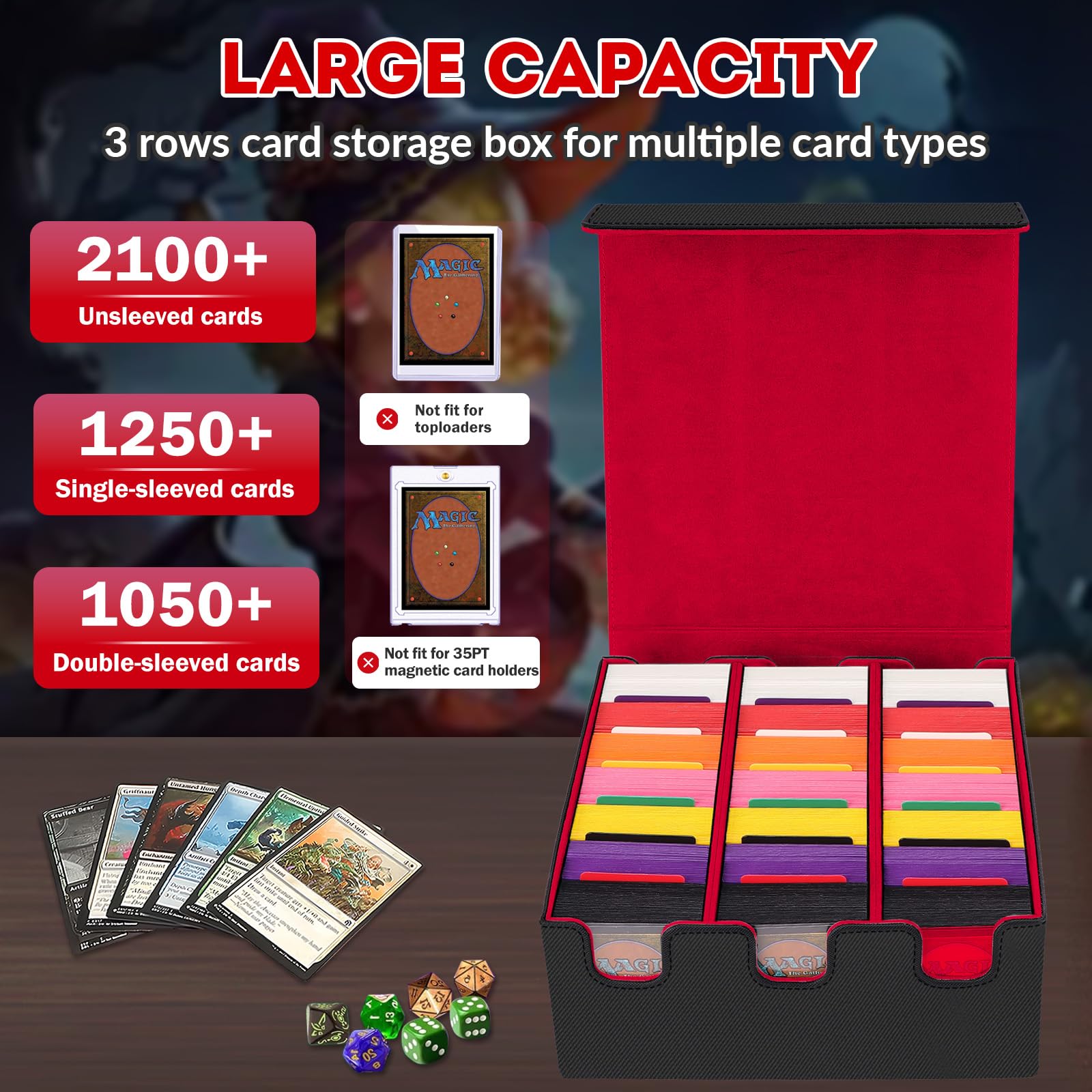HIMOMO Card Storage Box for Trading Cards 2100+ PU Leather Card Deck Box - Image 4