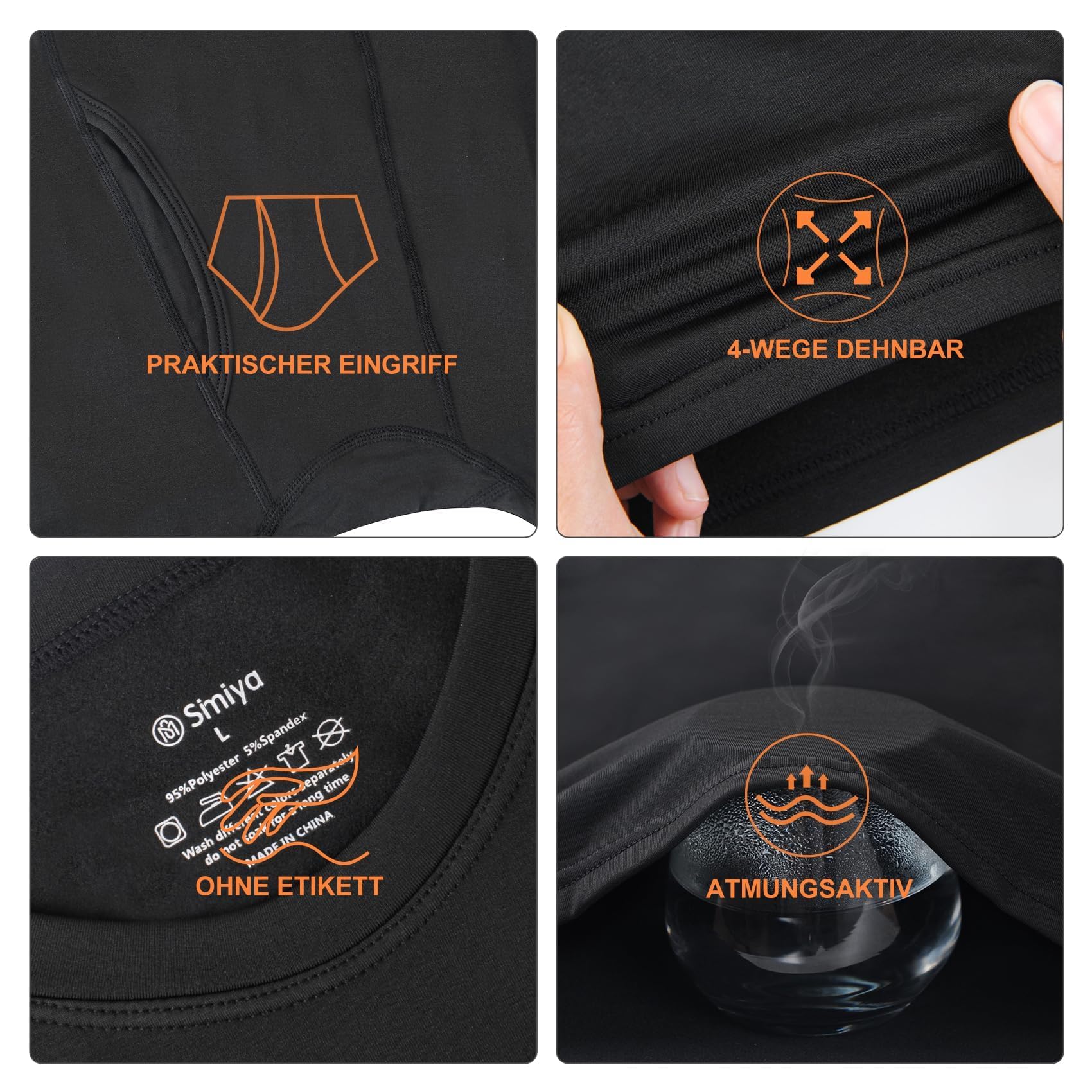 SIMIYA Conjunto de ropa interior térmica para hombre, ropa interior cálida con forro polar, parte superior e inferior ultraligeras con abertura, manga larga, ropa interior funcional de cuello redondo