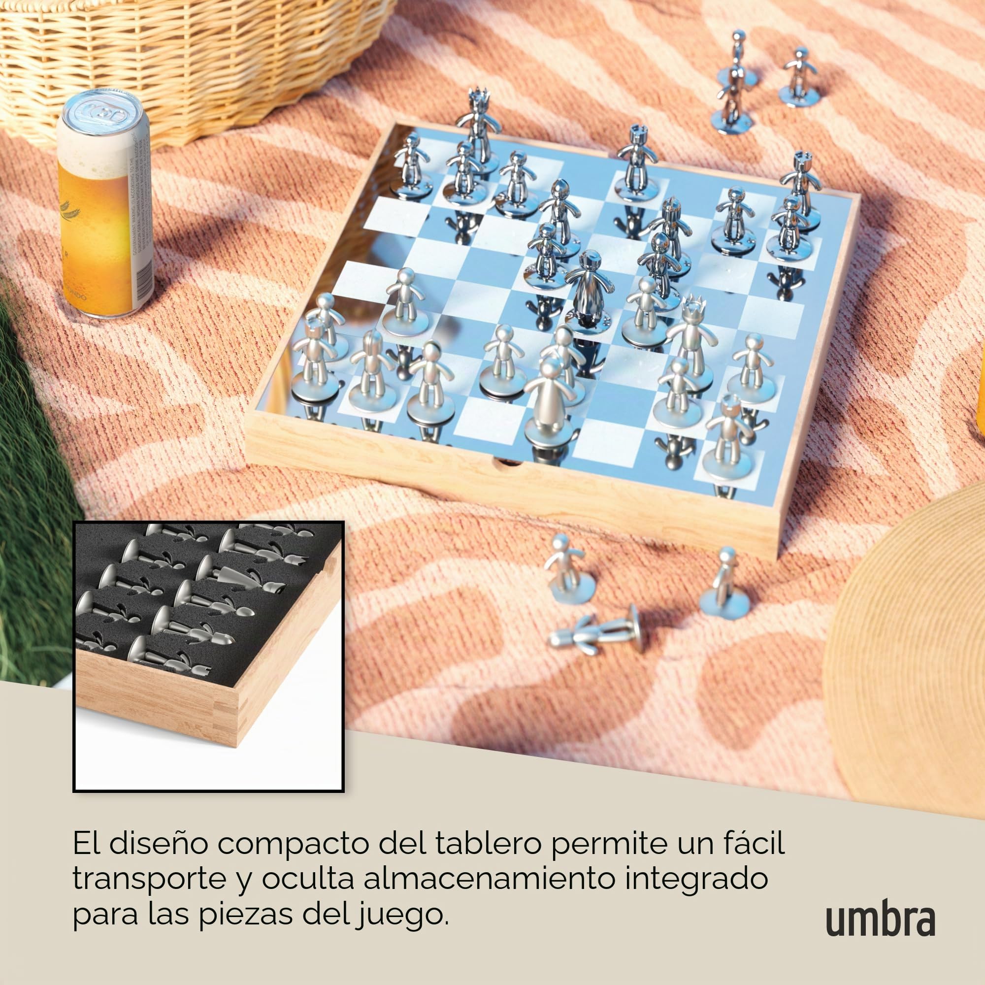 Umbra Buddy Juego de ajedrez, Zinc, Natural