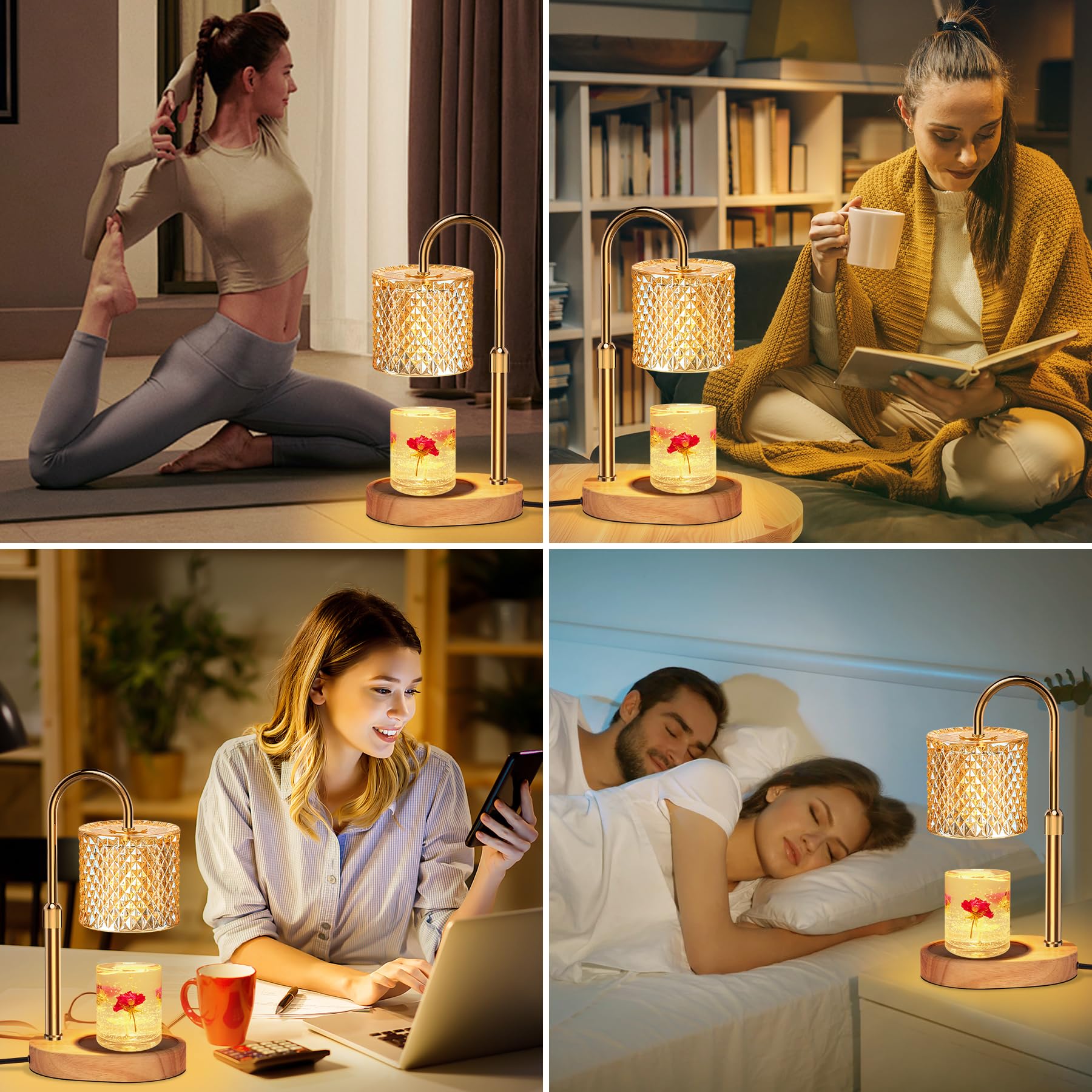 Loowoko Lampe Chauffe Bougie, Chauffage Bougie avec Minuterie et Variateur,Réglable en Hauteur,avec 2 Ampoules,Candle Warmer Lamp pour Bougies Parfumées en Verre, Maison, Chambre, Décoration
