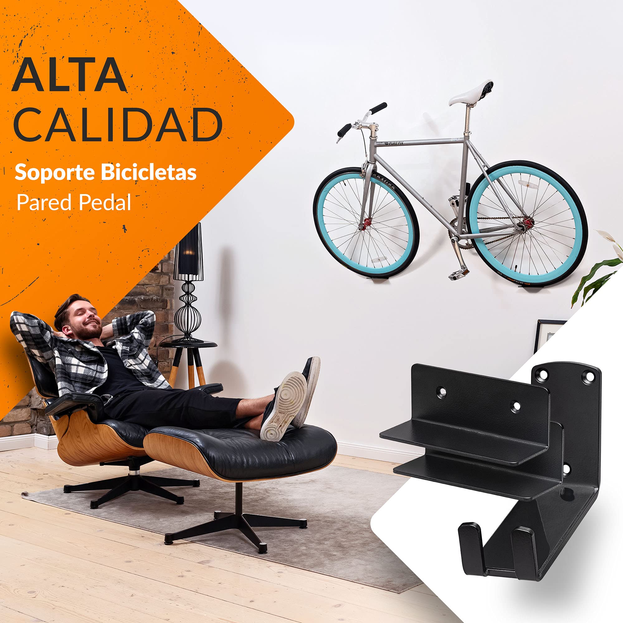 Upgrade4cars Soporte Bicicletas Pared Pedal | Colgador Bici Horizontal Negro | Soportes para Colgador Bicicleta | Accesorios Bicis