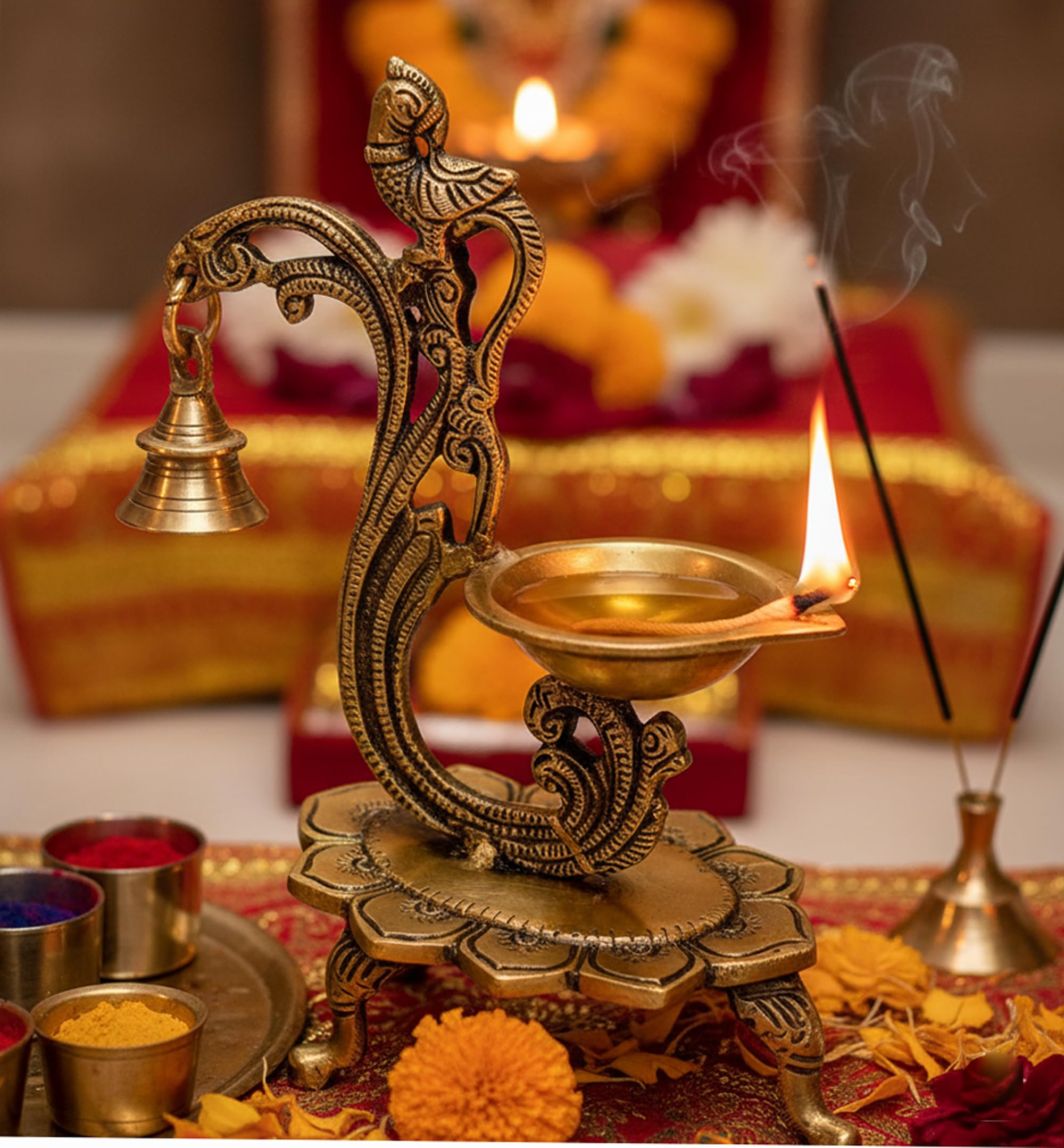 Lotus Shaped Round Brass Diya | Oil Lamp | Home Decor | Brass Diya | Brass Deepam | Brass Lamps | Kuthu Vilakku | Oil Lamp, Lamps For Home And Office.