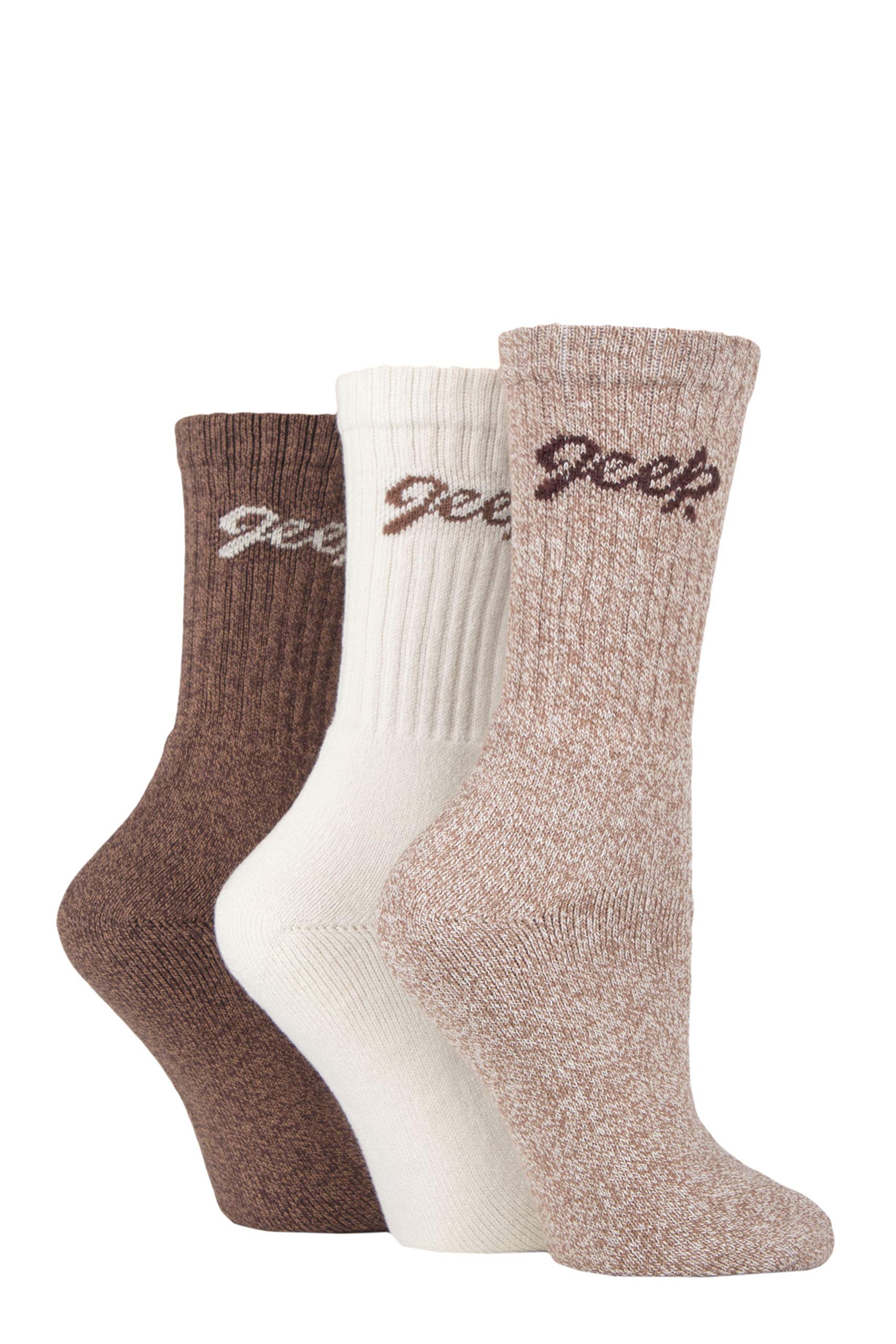Jeep Women's Tan / Cream Cushioned Foot Cotton Boot Socks Pack Of 3 Tan/Cream 4-8