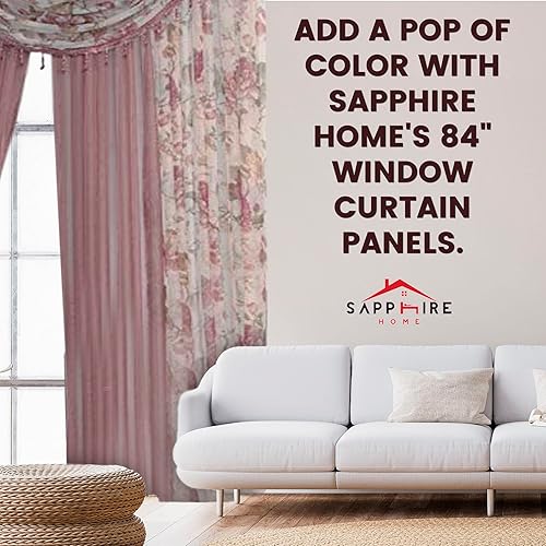 Miniatura 2 de Sapphire Home - Juego completo de cortinas transparentes para ventana con 4 paneles 55 x 84 pulgadas cada uno 2 cenefas con cuentas y 2 alzapaños