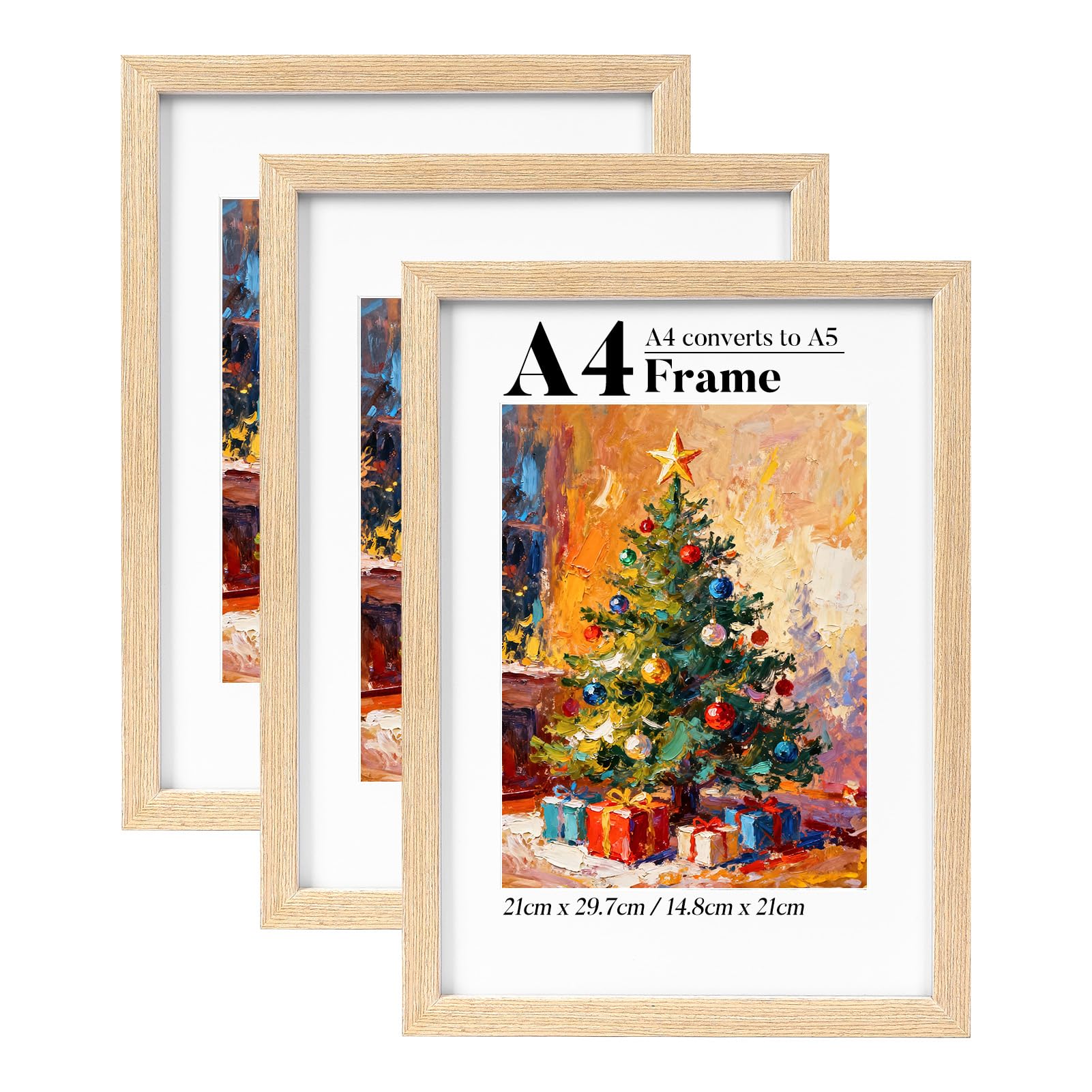 HOUSE DAY A4 Photo Frame,Solid Wood A4 Frame, set of 3 A4 Picture Frame,a4 Wooden Frame,Certificate Frames Wall Hanging for Family,Landscape,Pet Memorial,Wedding,21x29.7cm — image 1