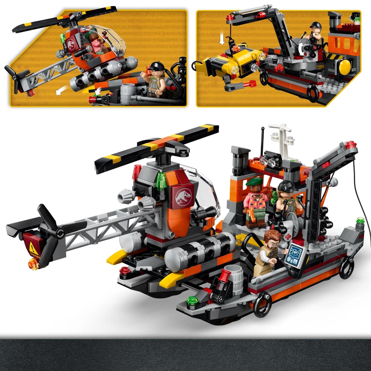 LEGO Jurassic World Ataque del Dinosaurio Marino Mosasaurus – Barco de Juguete, Figura de Dinosaurio, Helicóptero y 3 Minifiguras – Regalo para Niños y Niñas de 7+ Años Fans de El Renacer – 77983