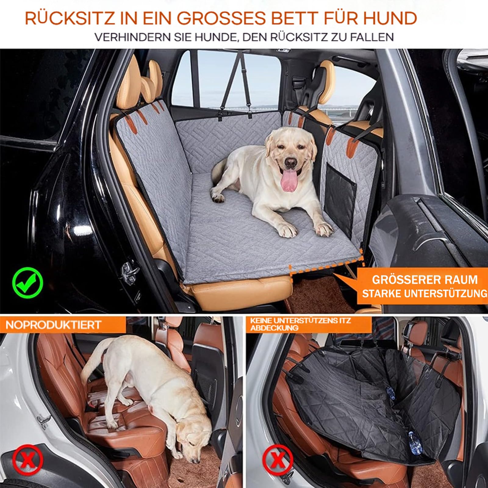 Hartboden Autositzerweiterung Fuer Hunde, Hundesitz Auto Rückbank Mit Harter Unterseit, Wasserdicht Kratzfest rutschfest Rücksitzschoner Hund Für Auto Van SUV (Black)