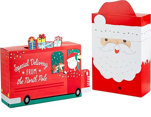 Hallmark Juego de caja de regalo de Navidad autosellante con apertura de cremallera (camión rojo, Papá Noel con máscara de barba extraíble) para Hallmark Juego de caja de regalo de Navidad autosellante con apertura de cremallera (camión rojo, Papá Noel con máscara de barba extraíble) para