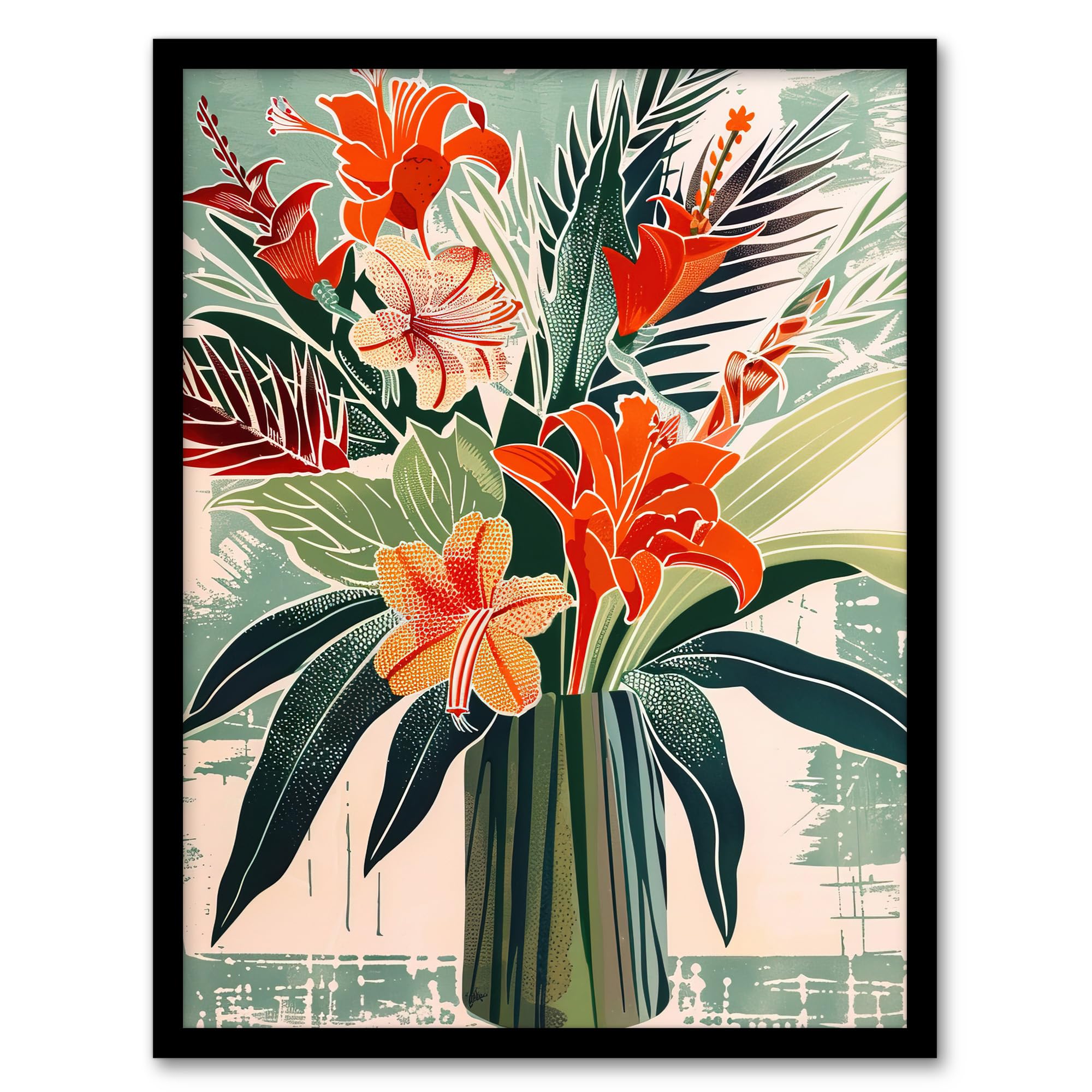 Artery8 Exotic Red Orange Lily Flower Vase Floral Spring Living Room Artwork Framed Wall Art Print 18X24 Inch