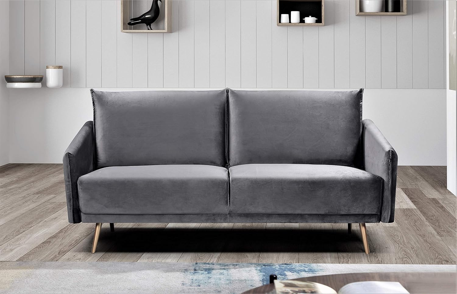Container Furniture Direct Peterson Ultra Modern Velvet Living Room Sofa, 66.14", Grey