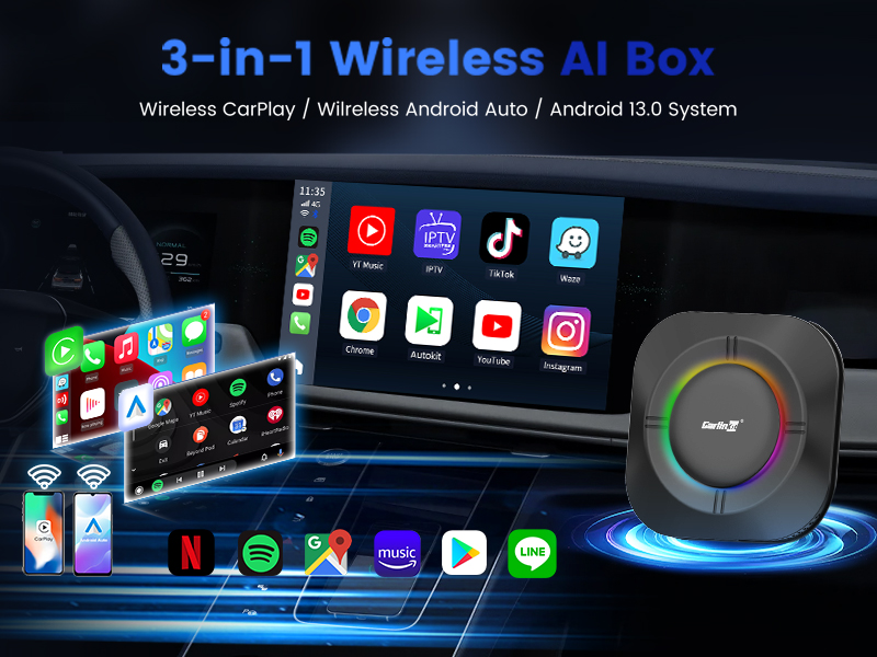 CarlinKit 3-in-1 CarPlay AI Box 2026 Wireless CarPlay Android 13.0