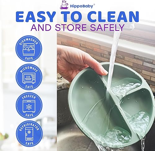 Miniatura 8 de HippoBaby Suministros de destete para bebés  Juego de 10 piezas de alimentación de silicona  Taza de babero para bebé niño pequeño plato dividido y