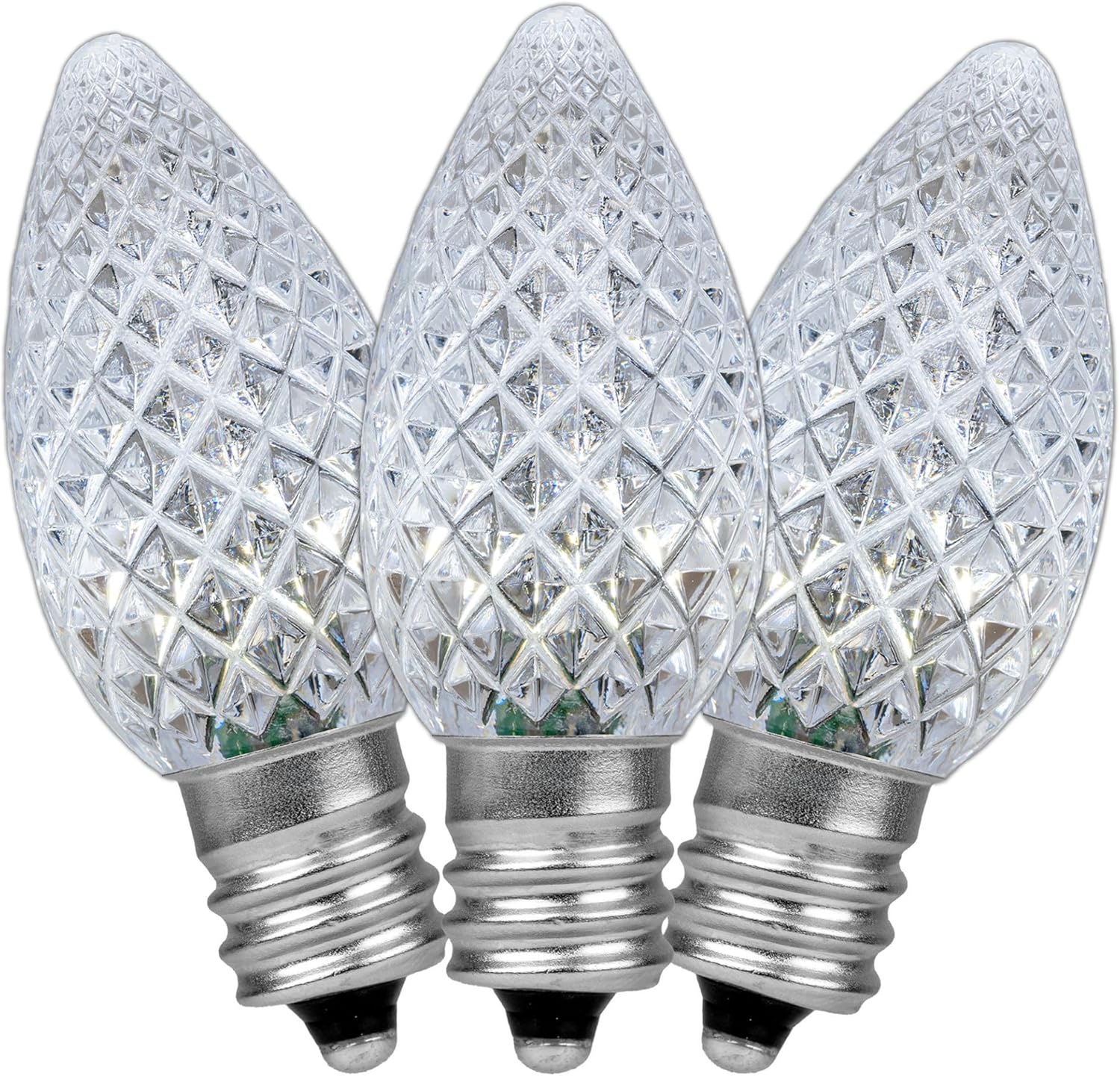 Novelty Lights 25pk C7 LED Faceted Ultra Bright Dimmable Outdoor Christmas Light Replacement Bulbs LED Replacement Bulbs, LED Bulbs, Outdoor Light Bulbs String Light Bulbs (Pure White)