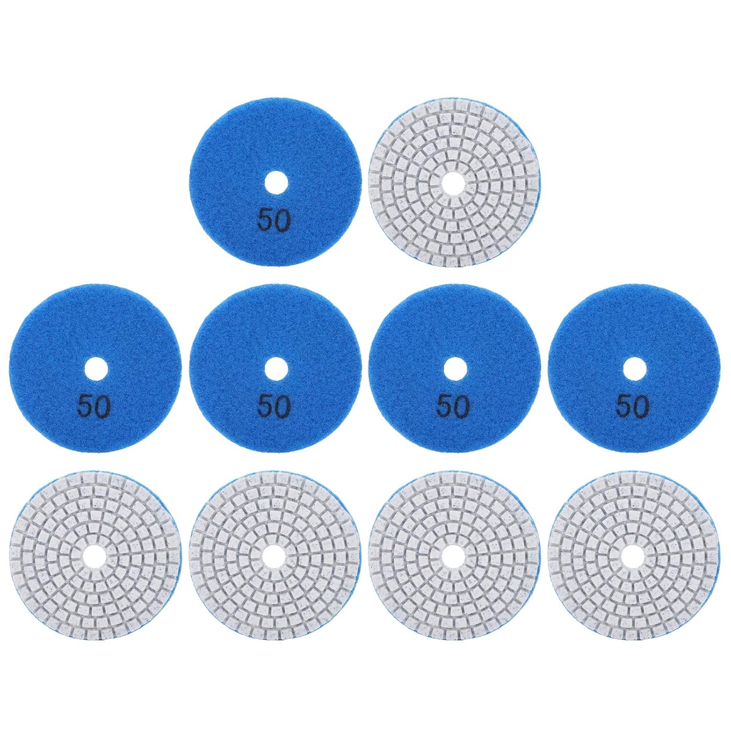 10Pcs 3 Inch 50 Grit Diamond Polishing Pads Kit with Backer Plate for Granite Marble Concrete Stone