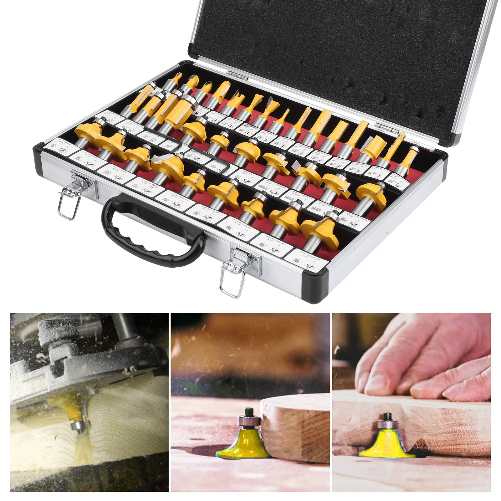 Wakects Set di 35 Punte per Fresa, 1 Punta per Fresa con Gambo da 2 Pollici, Corpo in Acciaio 45 con Lame in Carburo per Rifilatura, Scanalatura, Incisione, Lavorazione del Legno, per Fai da Te e