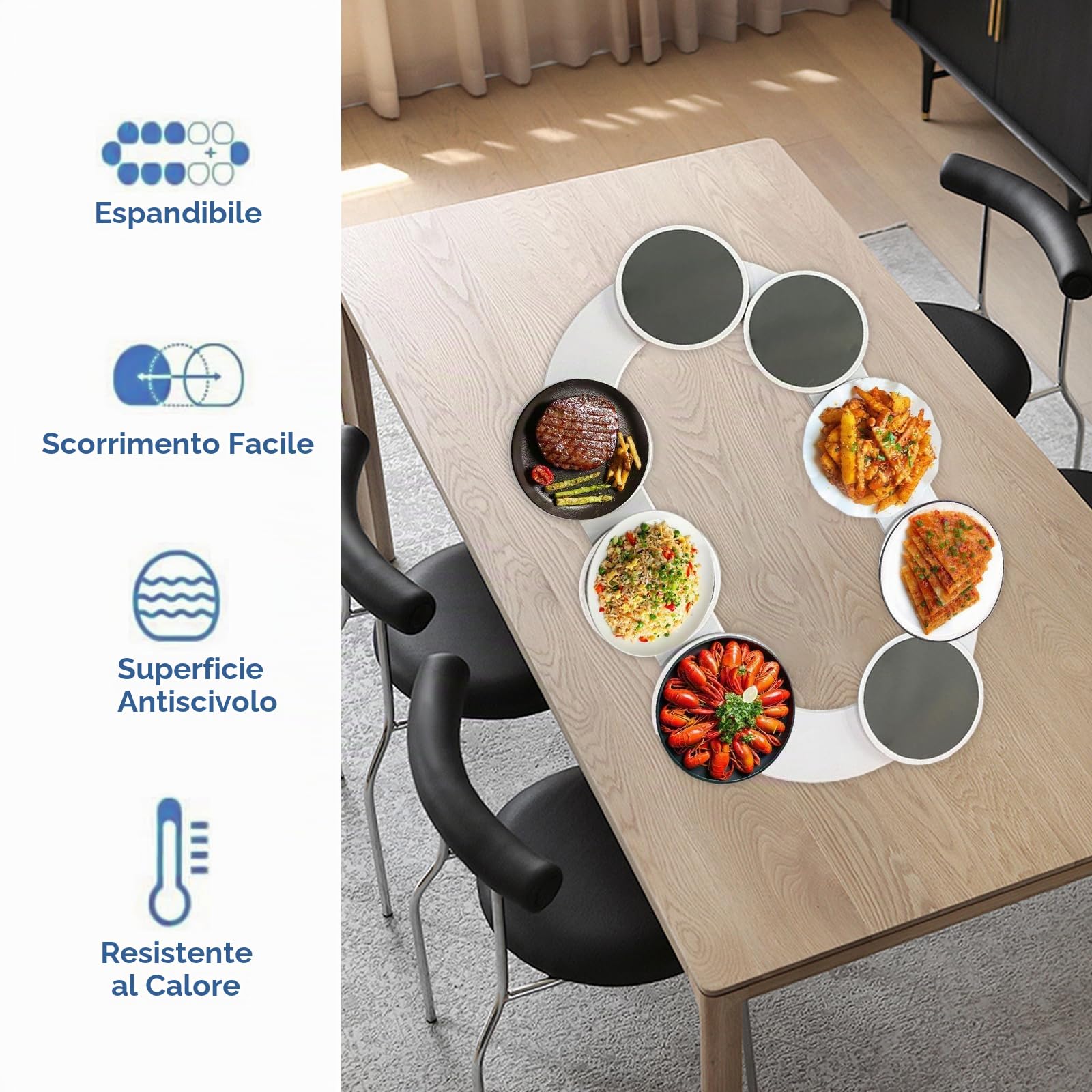 Lazy Susan - Giradischi per tavolo da pranzo, vassoio girevole per piatti rotanti, espandibile, per cucina e tavolo da pranzo, tazza portatile per cibo (A)