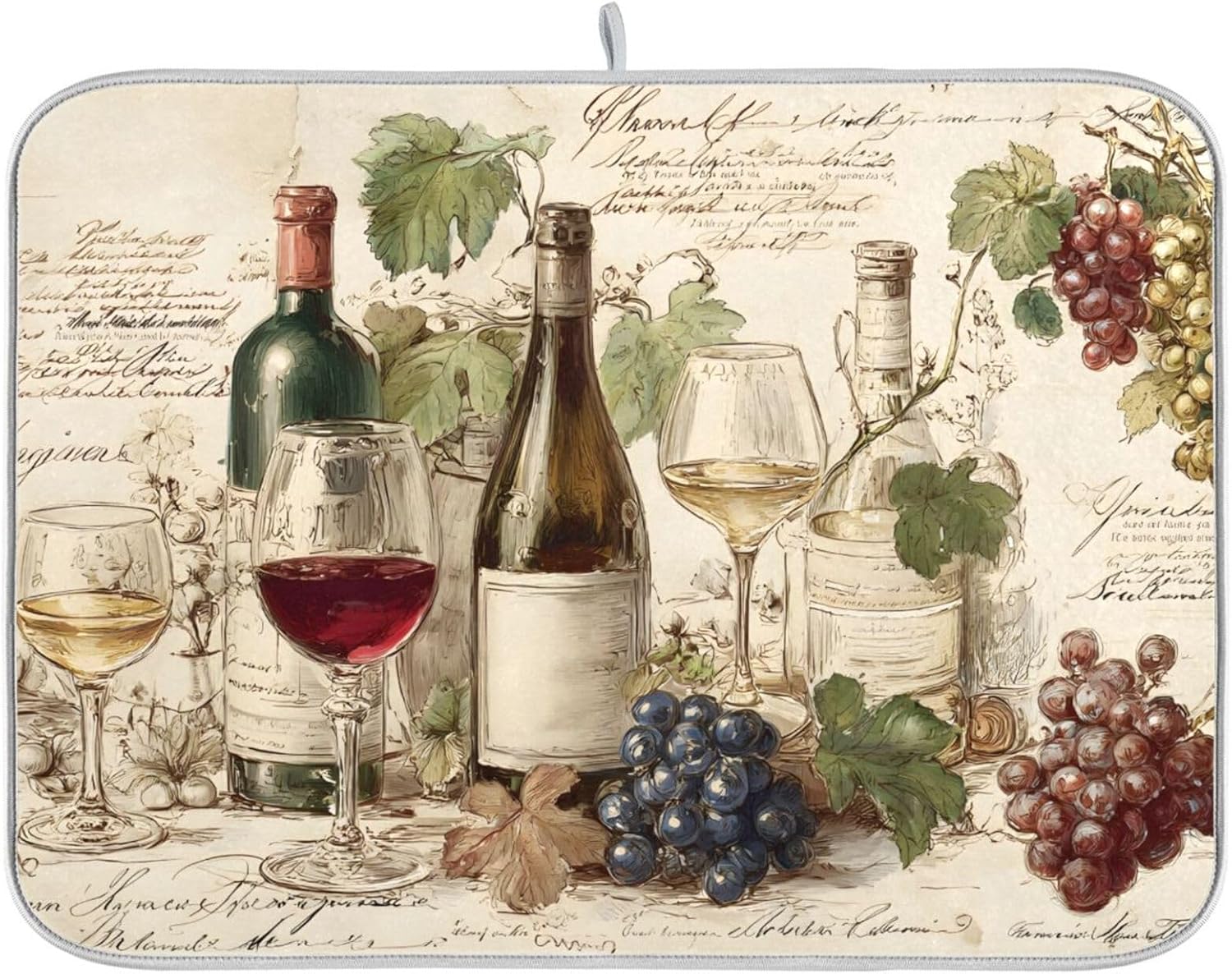 Vintage Wine Theme Dish Drying Mat 18 x 24 Inch Large Kitchen Counter Mat Absorbent Dishes Rack Pad for Countertops Sinks Draining Mats