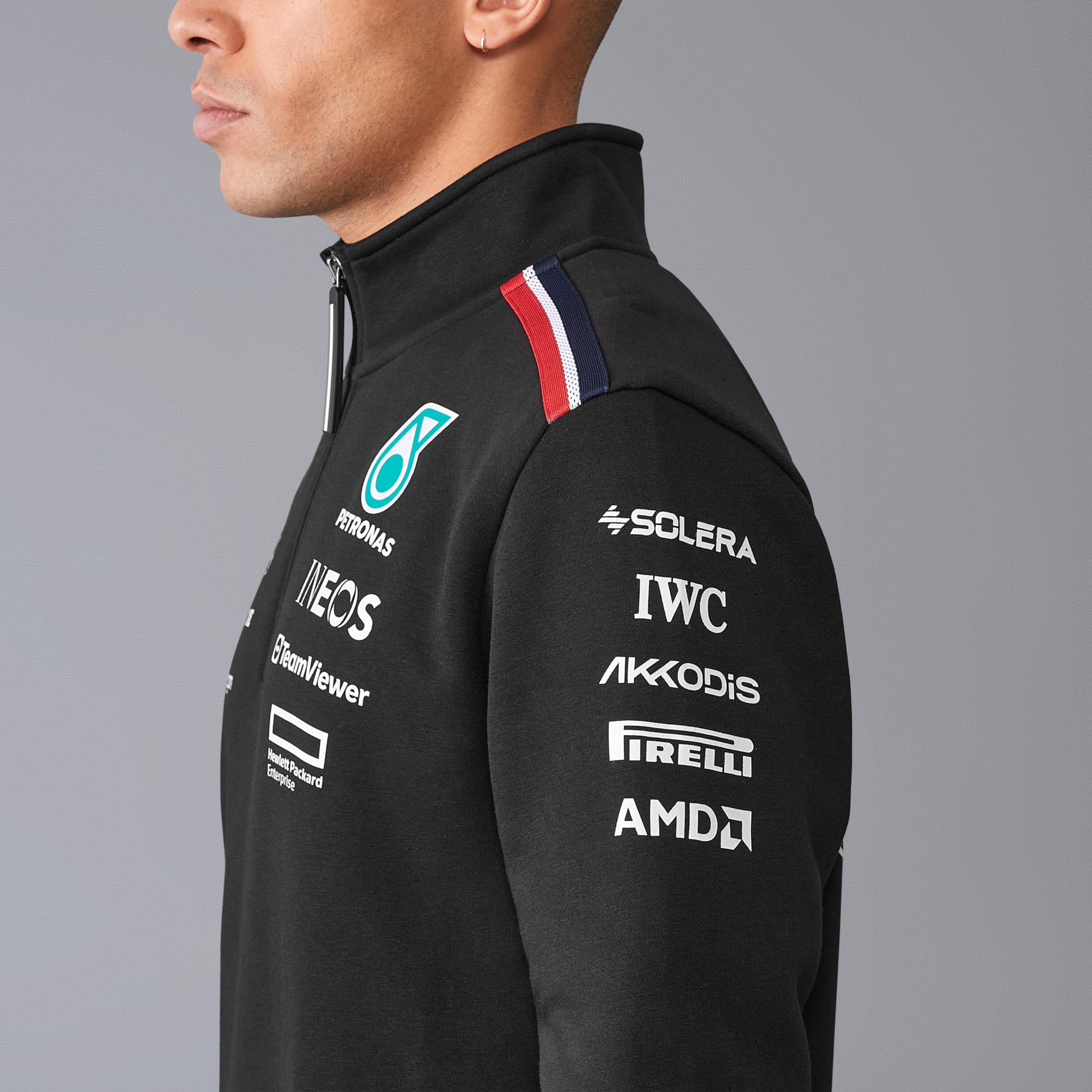 Mercedes AMG Petronas F1 Męski sweter z zamkiem błyskawicznym 2024 - czarny