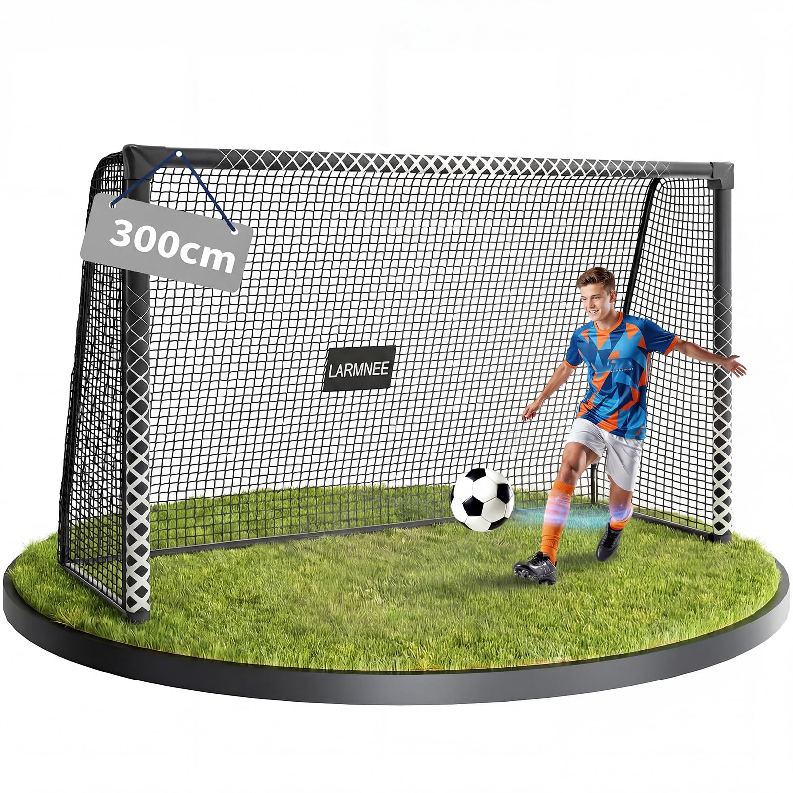 LARMNEE Großes Fussballtor, PE-Knotennetz, inklusive U-Heringen, Schaumstoffbezug, für Outdoor, Garten, Spielfeld