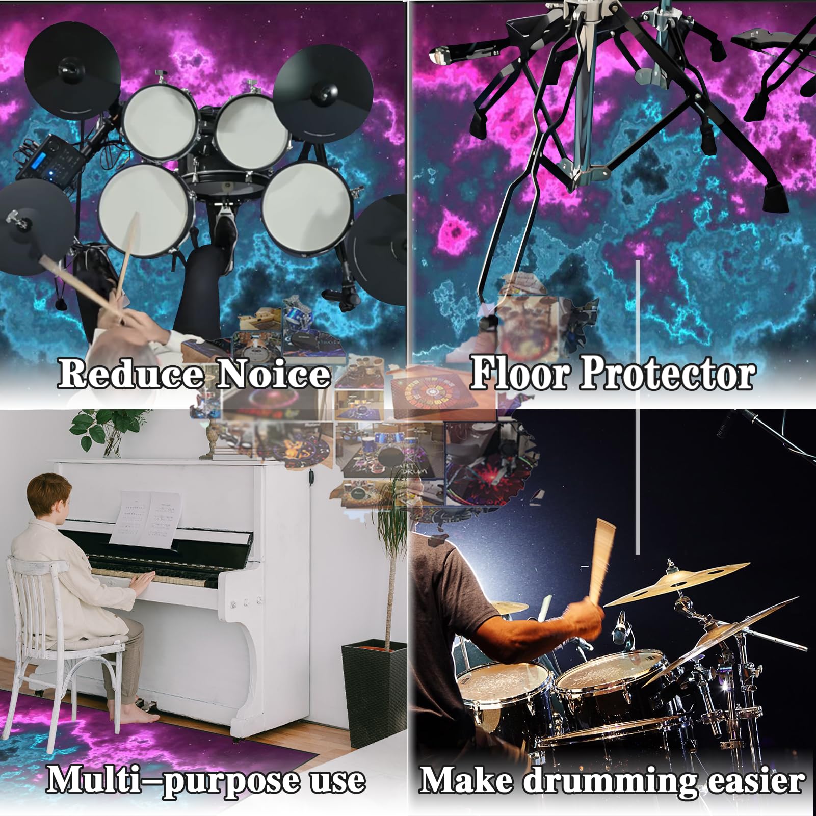 Drum-Teppich Schallschutzmatte Schlagzeugteppich Schallschutz Teppich Professionelle Drum Teppich Musikinstrumente Bodenmatte rutschfest Schlagzeugteppiche Trommelteppich 200 x 160 cm