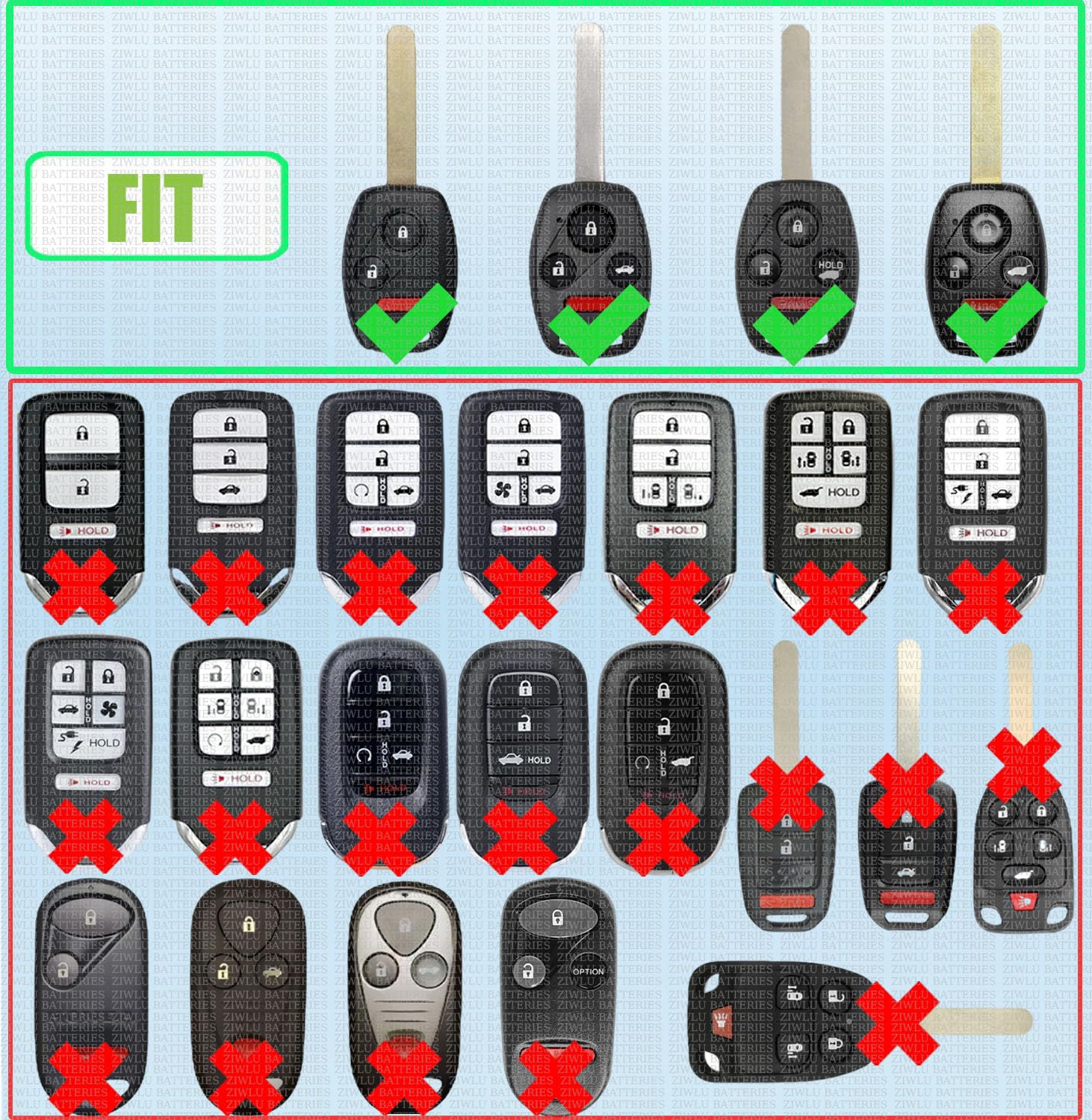 CR1616 Key Fob Replacement Batteries for Honda (2003-2017) Accord Civic CR-Z CR-V Fit Pilot Odyssey Insight Crosstour Element Acura TL TSX ZDX Remote Head Key 2 Pack (Check Fitment Guide)