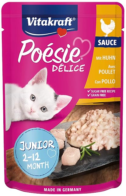 Vitakraft Poésie Délice, Junior, Comida húmeda para Gatos, Comida húmeda para Gatos en Salsa, con Pollo