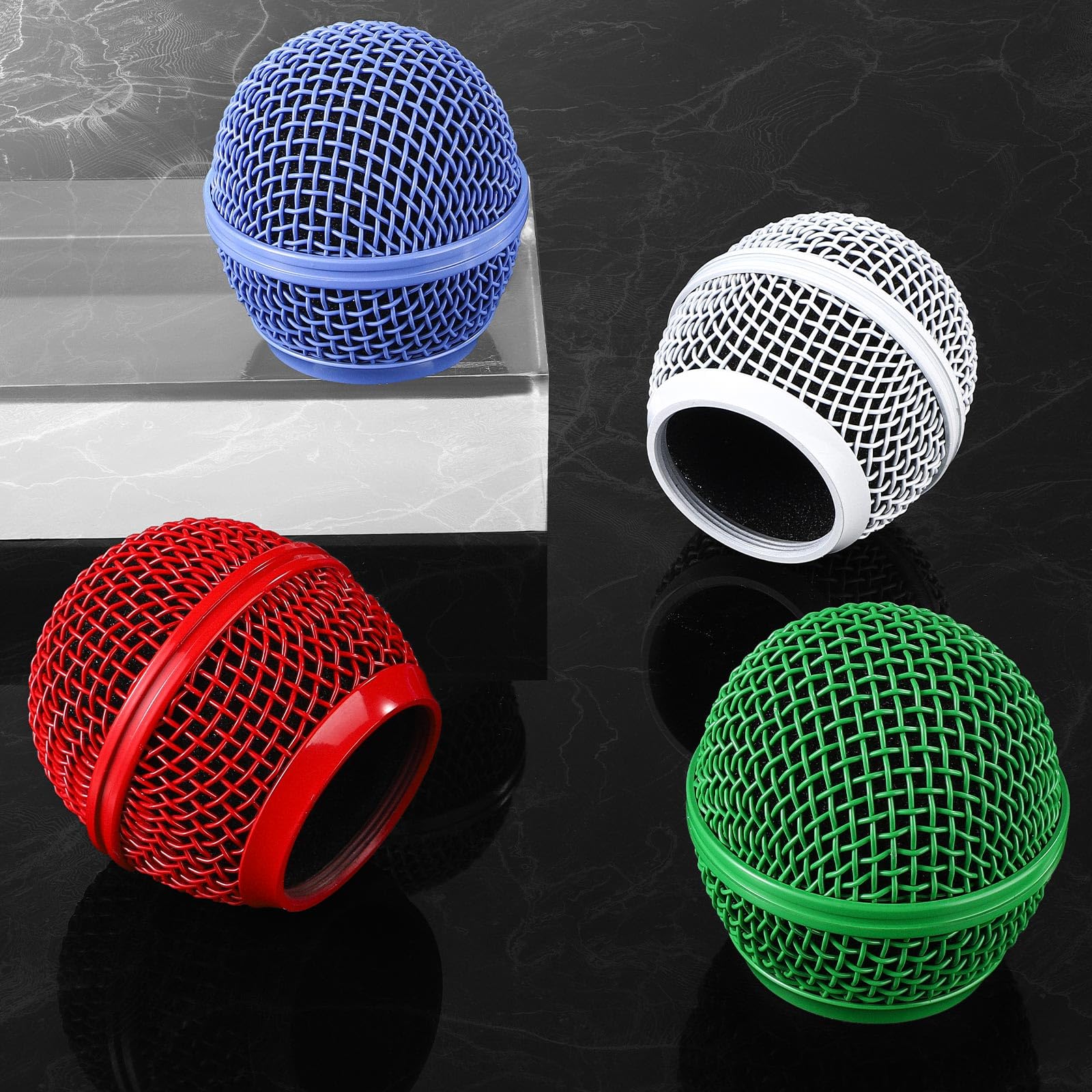 Facmogu 4PCS Beta58A Mesh Microphone Heads, Microphone Head Replacement, Microphone Grille Ball Head With Inner Foam, Beta 58A Steel Wireless Mic Head Cover, Round Microphone Head Grill - Mulitcolor