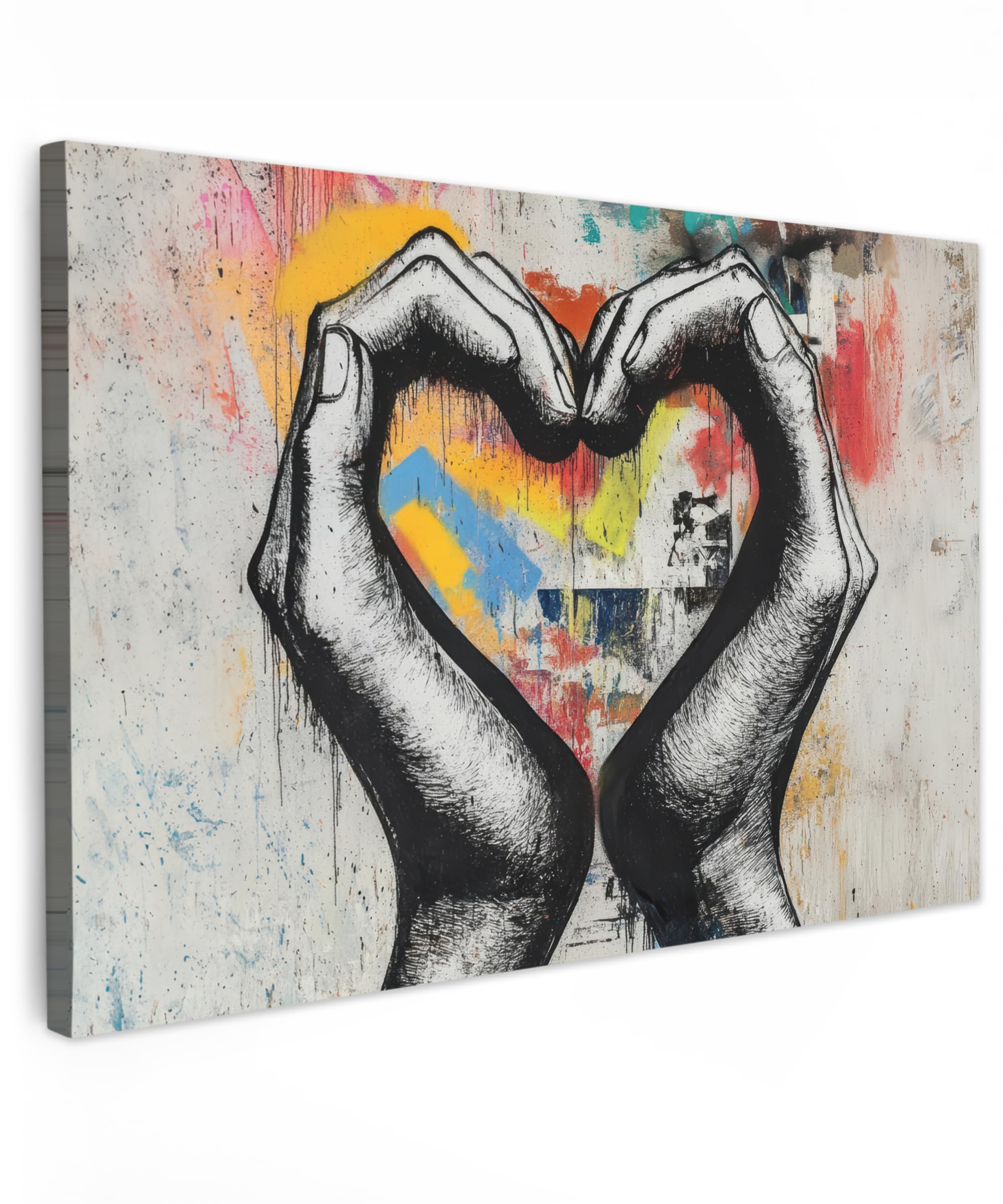 MuchoWow© Cuadros Decoracion Salon Modernos 120x80 cm Dormitorios Cuadro Decorativos de Salon Lienzos Decorativo Decoración Modernos Cabecero Cama Manos - Corazón - Arte callejero - Graffiti