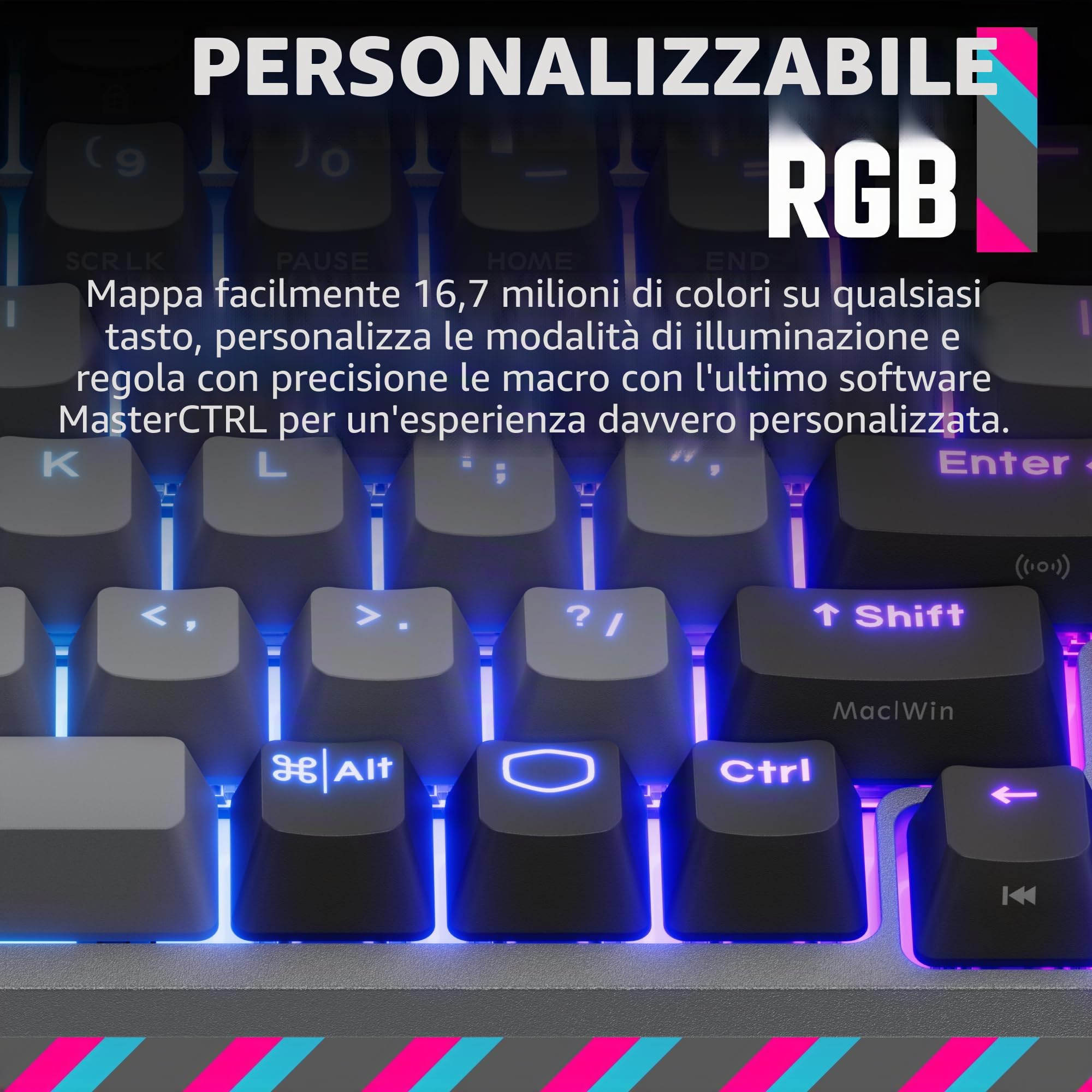 Cooler Master Kailh Box V2 - Tastiera da gioco meccanica wireless RGB MK770, interruttori bianchi Soft Click con struttura a guarnizione, sostituibile a caldo, Bluetooth|2,4 GHz, quadrante tattile a 3