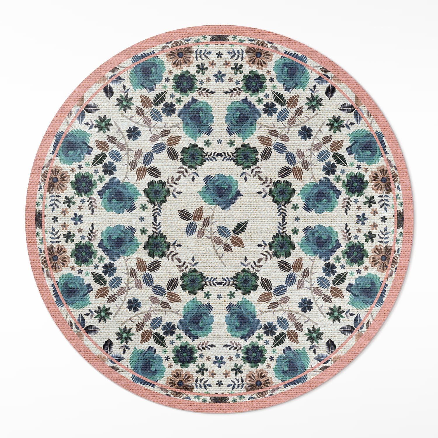 Tapis Rond PVC Maison Deco Style Fleurs Brodées pour Salon et Intérieur