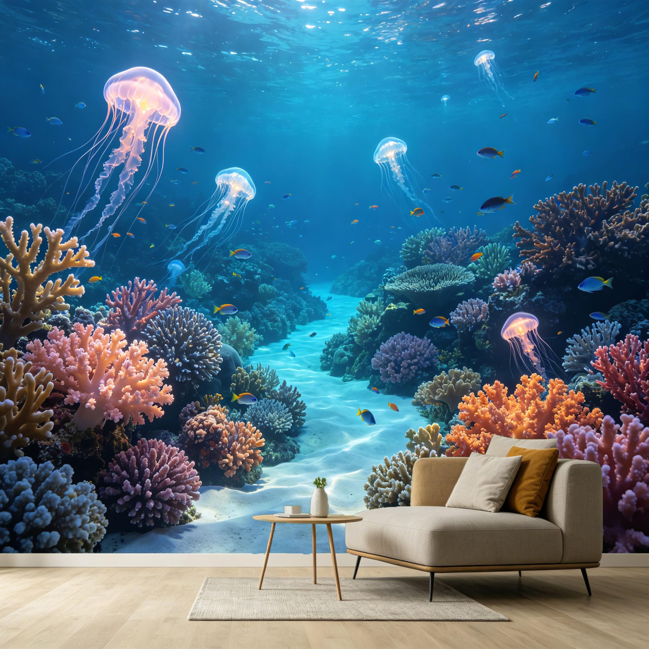Custom Size Wall Murals Ocean Marine Jellyfish Tropical Coral Reef SelfAdhesive Wall Fabric Removable Large Wallpaper for Photo Living Room