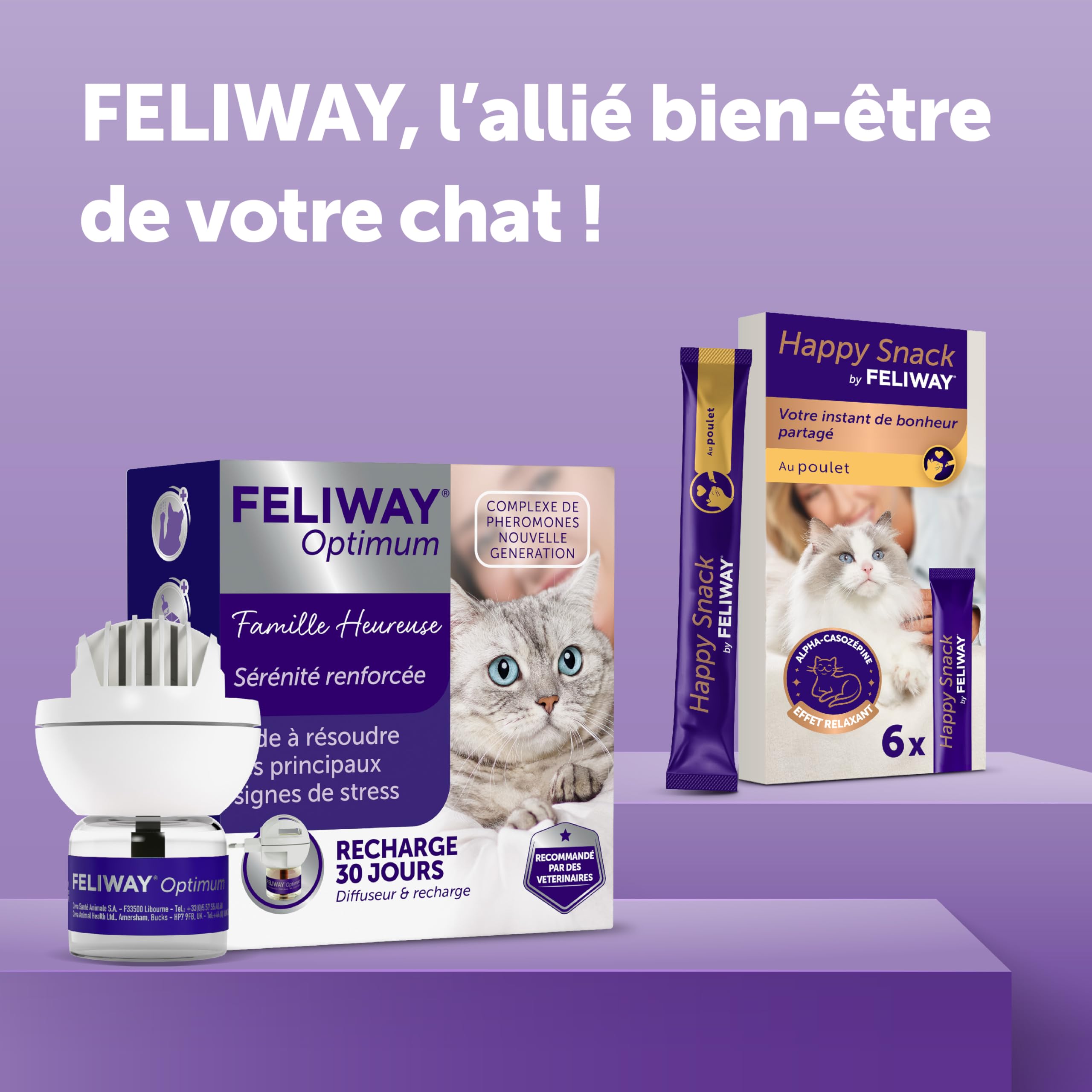 FELIWAY Optimum - Antistress per gatti, complesso di feromoni lenitivi per una serenità rafforzata, kit completo 30 giorni
