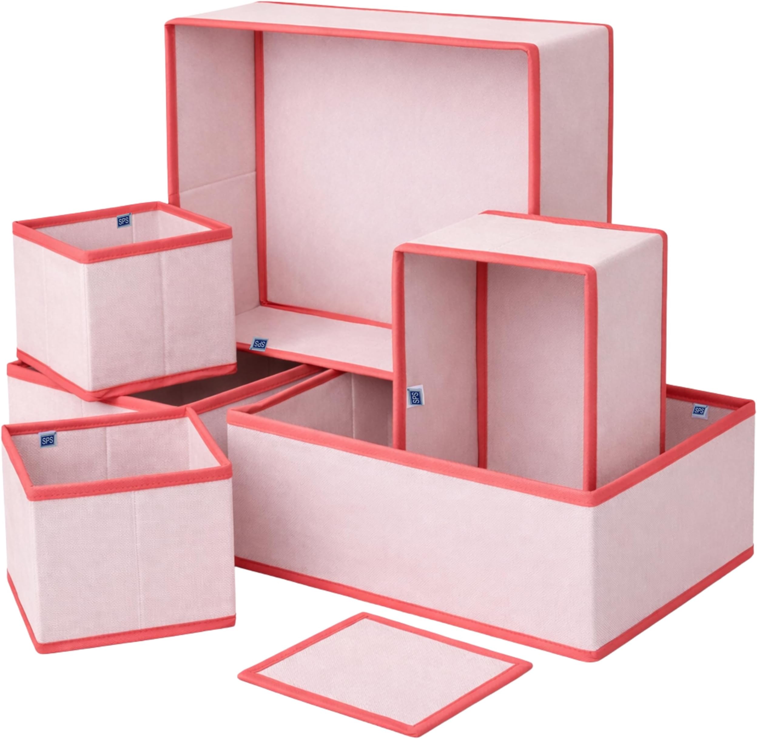 Skrill 6-Piece Foldable Cloth Storage Box Set | Cube Baskets, Bins & Dividers for Closet & Dresser Drawer Organization | Storage for Shirts, Pants, Underwear, Bras, Socks, Inners & More - Pink