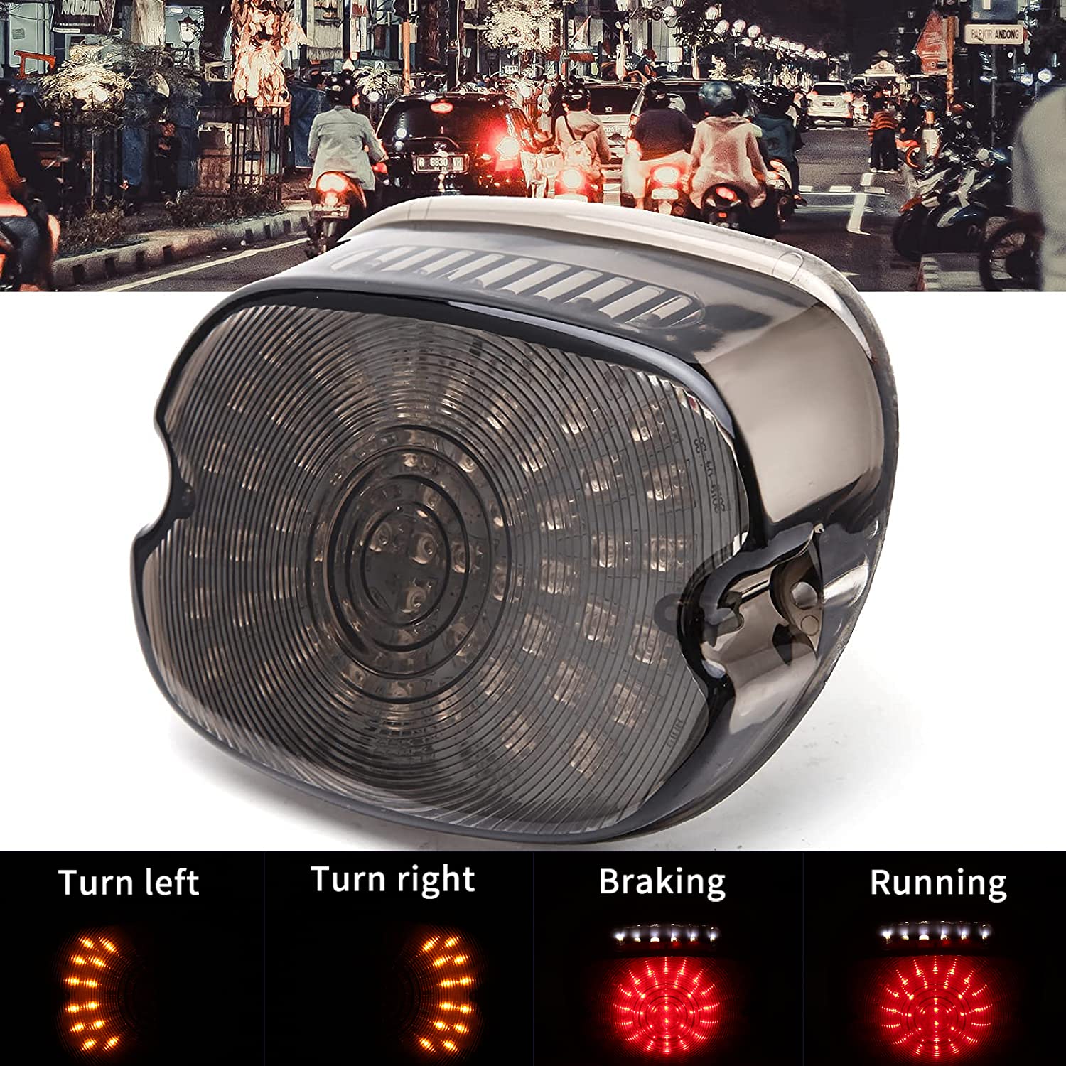 Motorrad Rücklicht LED Rauchlinse Rückleuchte mit Bremsblinker und Kennzeichenleuchte für Sportster 883 1200 Dyna FXDL Electra Glides Road King.