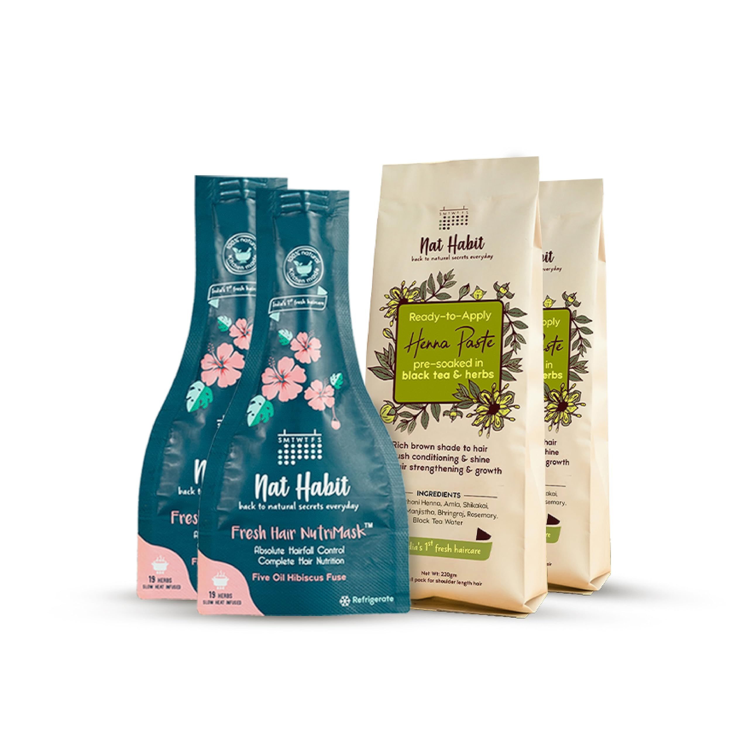 Nat Habit Fresh Ready-To-Apply Henna Paste & Five Oil Hibiscus Hair NutriMask - The Ideal Combo For Deep Conditioning Hair With Rich Dark Brown Color (Combo Pack of 4)-image-16