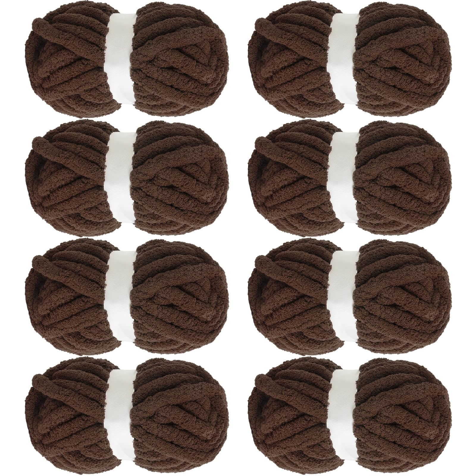 Hilo grueso para ganchillo MABOZOO color café oscuro de felpilla jumbo suave paquete de 8