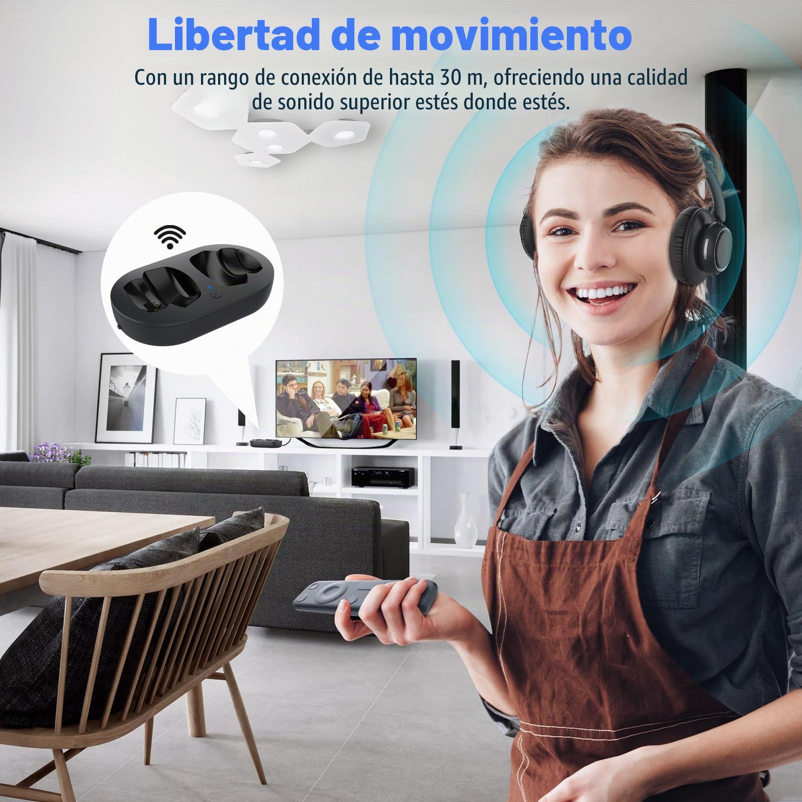 ANSTEN Auriculares Inalambricos TV, Auriculares Par TV con Salidas De Audio Ópticas AUX O Bluetooth, Cascos Inalambricos TV para Mayores, 35h De Reproducción | Auriculares inalámbricos para personas mayores, fáciles de configurar, auriculares inalámbricos
