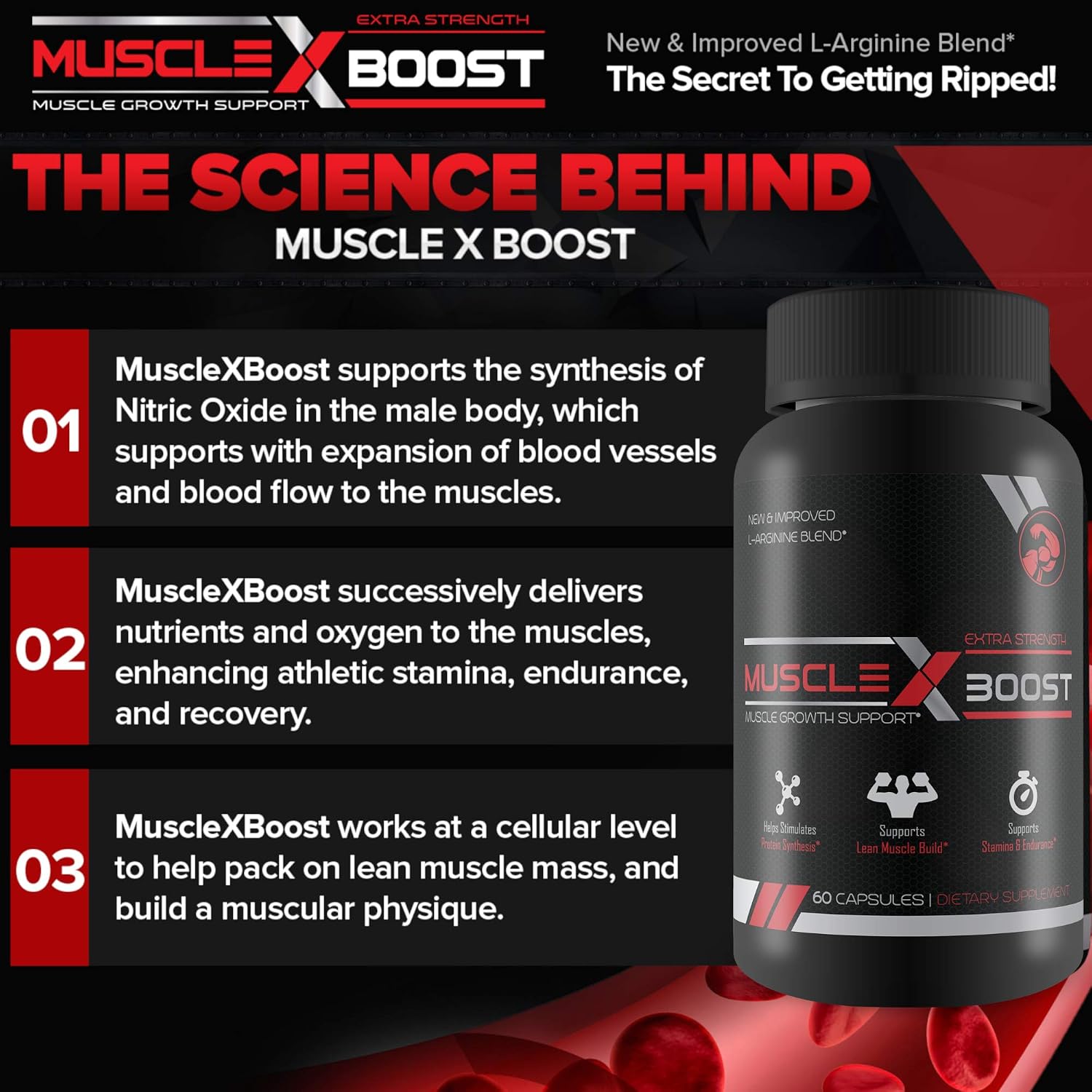 Best Selling- Muscle X Boost- Premium L-Arginine Formula- Extra Strength Muscle Growth Support- Nitric Oxide Booster-Build Lean Muscle-Stimulates Protein Synthesis-Boost Endurance