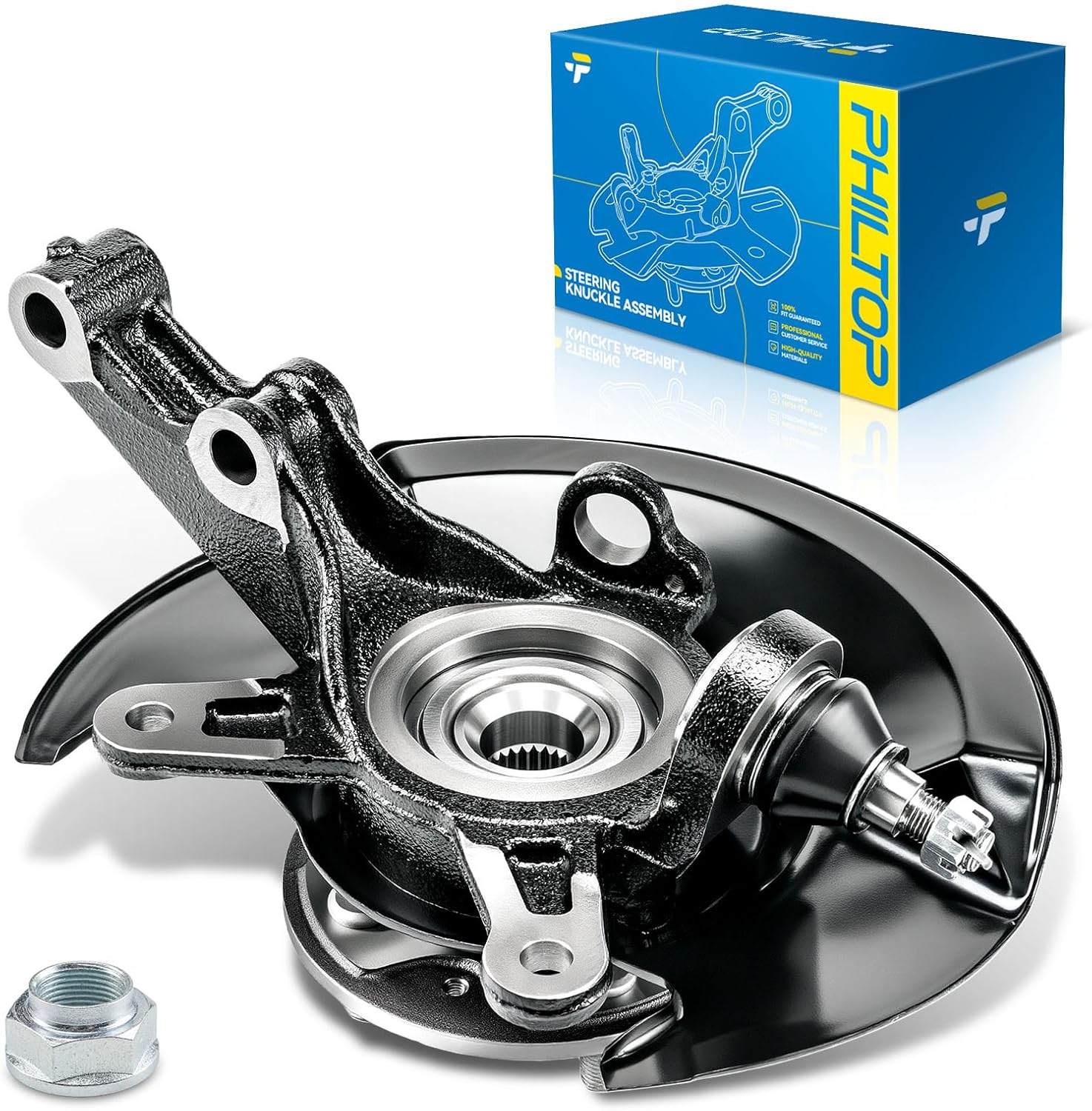 PHILTOP Steering Knuckle & Wheel Bearing Hub Assembly Front Left for 2003-2005 Civic 1.7L, 698495