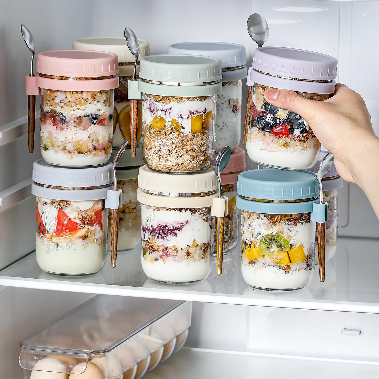 Set Da 6 Barattoli In Vetro Per Overnight Oats, 473ml, Con Coperchi Ermetici E Cucchiai In Acciaio Inox, Per Yogurt E Insalate