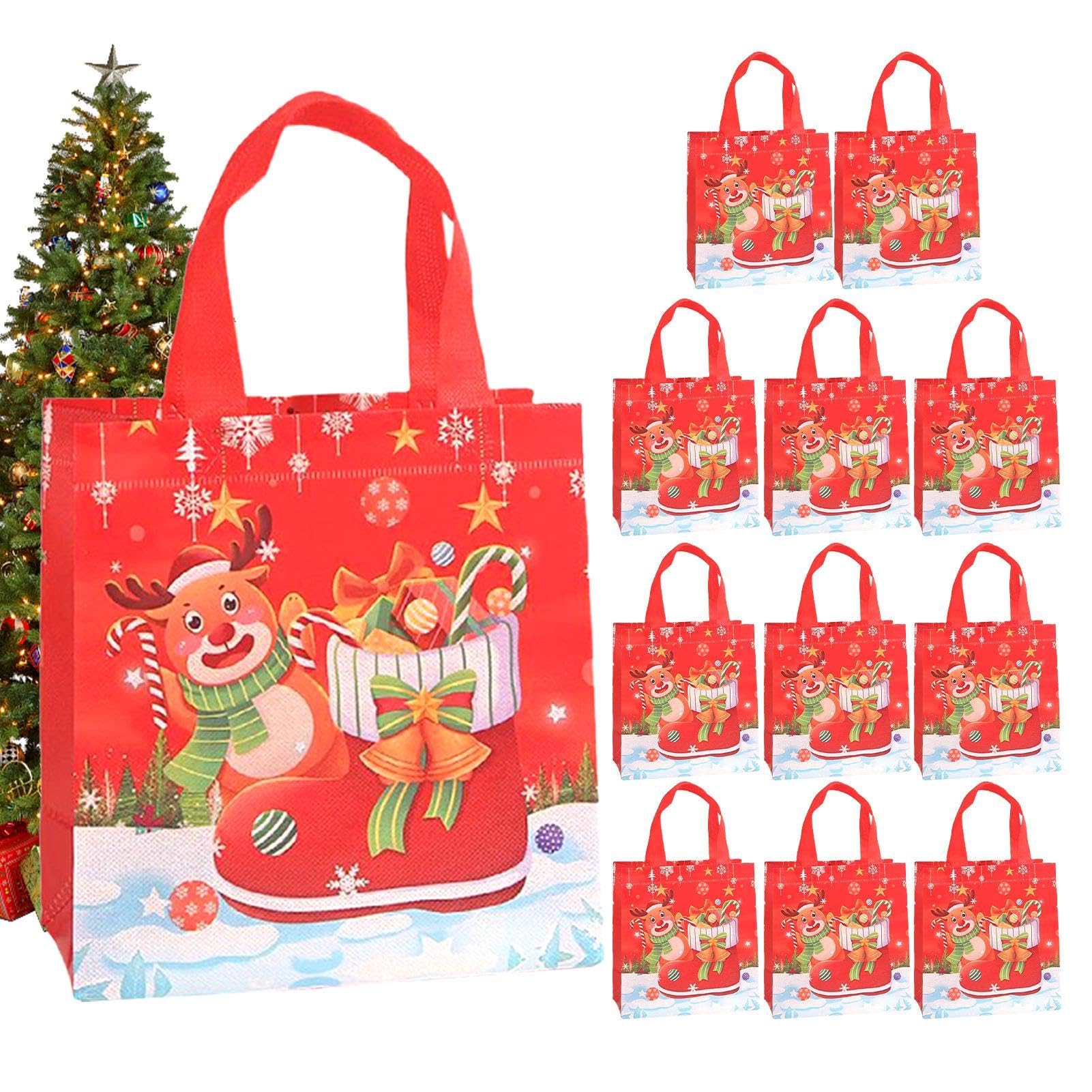 Sacchetti regalo di Natale 12 pezzi Borse natalizie riutilizzabili con manici robusti 2024 Borse natalizie grandi in tessuto non tessuto per la spesa, confezioni regalo Forniture per feste di Natale B
