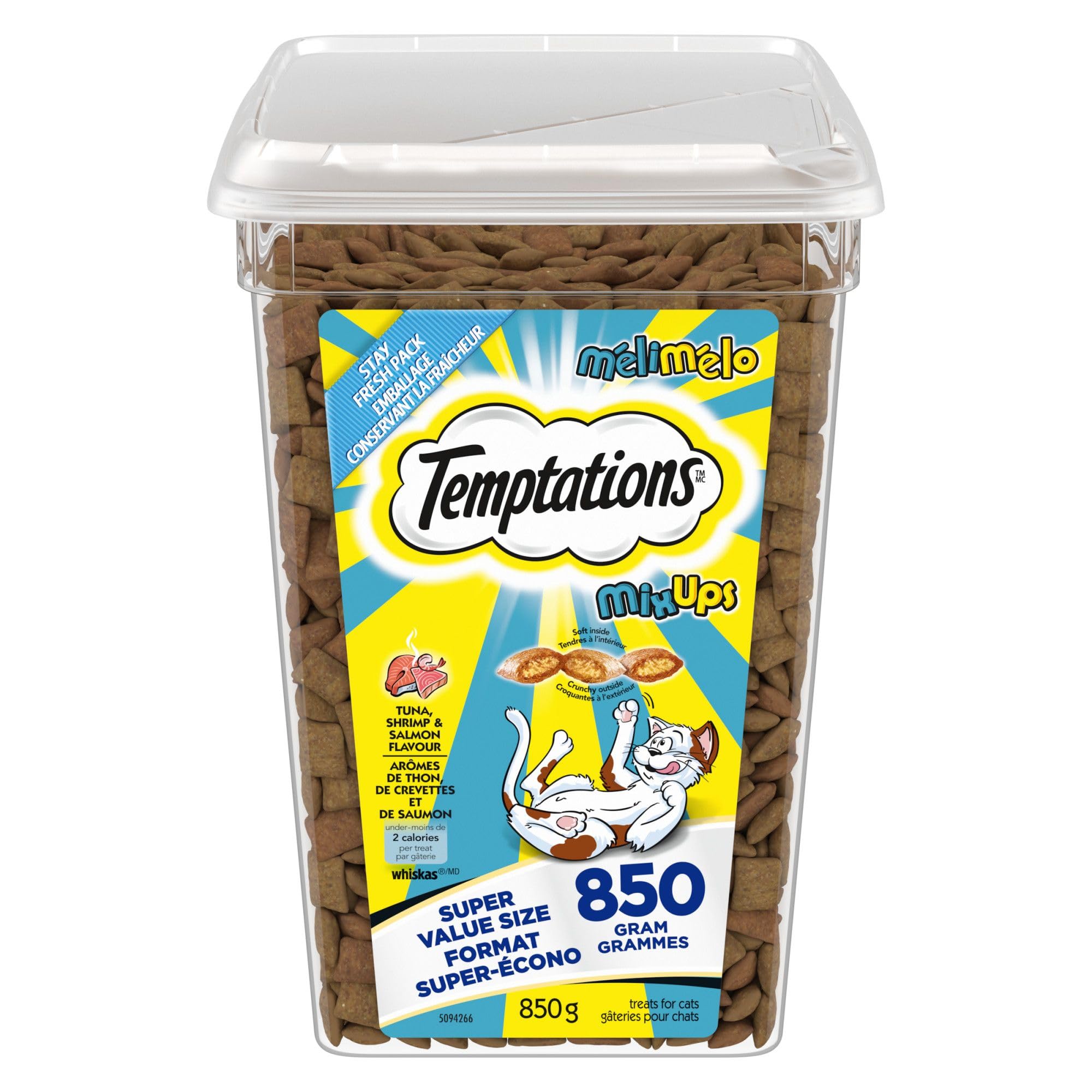TEMPTATIONS Mix-Ups Adult Cat Treats Tuna, Shrimp & Salmon Flavour, 850g Tub image 4